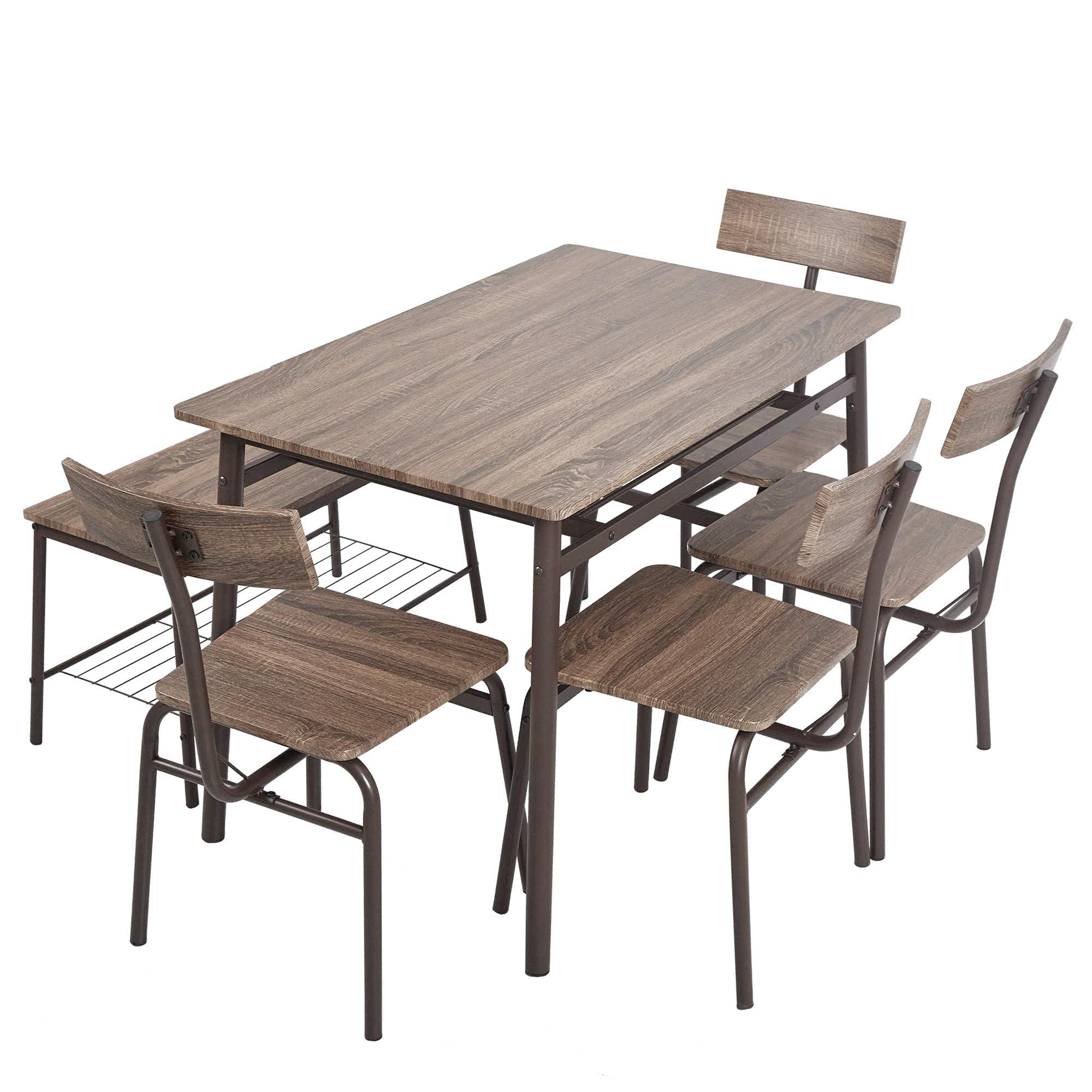 LUCKYERMORE 6-Piece Wooden Dining Set with Bench & 5 Chairs - Compact Kitchen Table with Metal Legs for Small Spaces | Perfect for Breakfast Nooks, Apartments & Cozy Family Meals