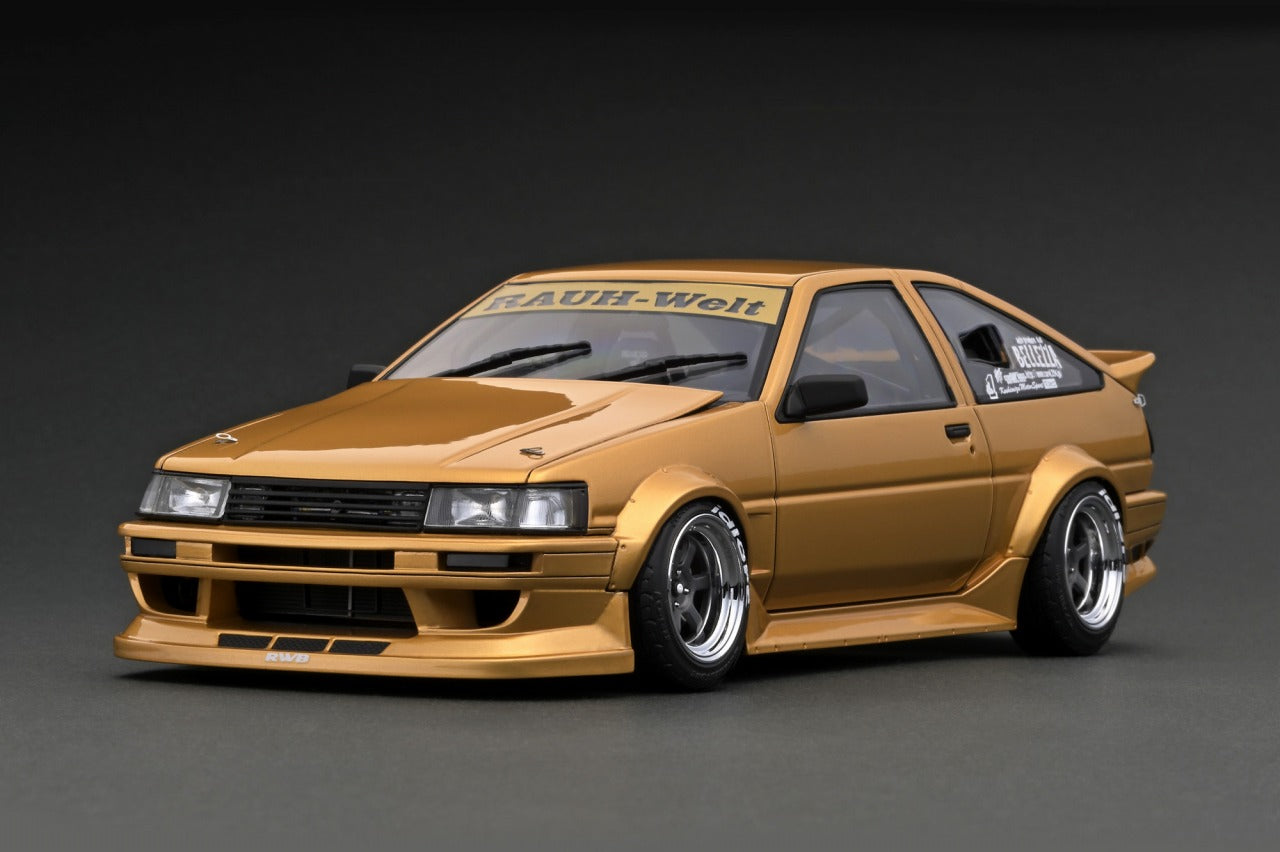 1:18 Scale Toyota AE86 RWB Gold Diecast Model Car - Collectible Japanese Drift Vehicle for Display & Racing Enthusiasts - Perfect for Home Office Decor, Car Shows & Anime Fans