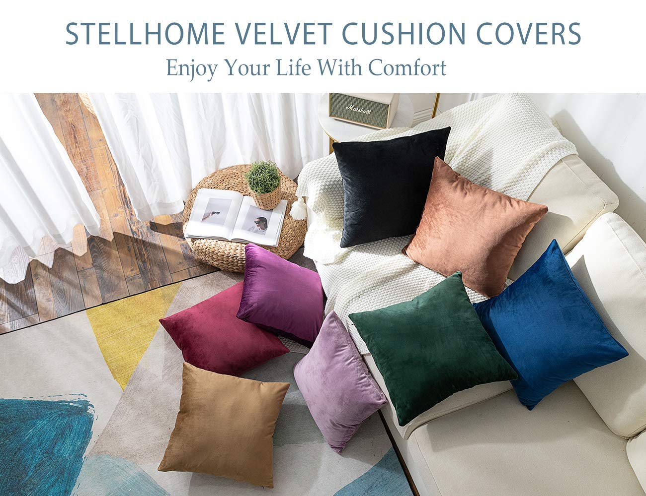 Stellhome 2 Pack Velvet Pillow Covers 24x24 Inch Square Decorative Cushion Covers for Bed, Couch, Sofa - Soft & Luxurious Olive Green Pillow Cases - Perfect for Living Room, Bedroom & Home Decor