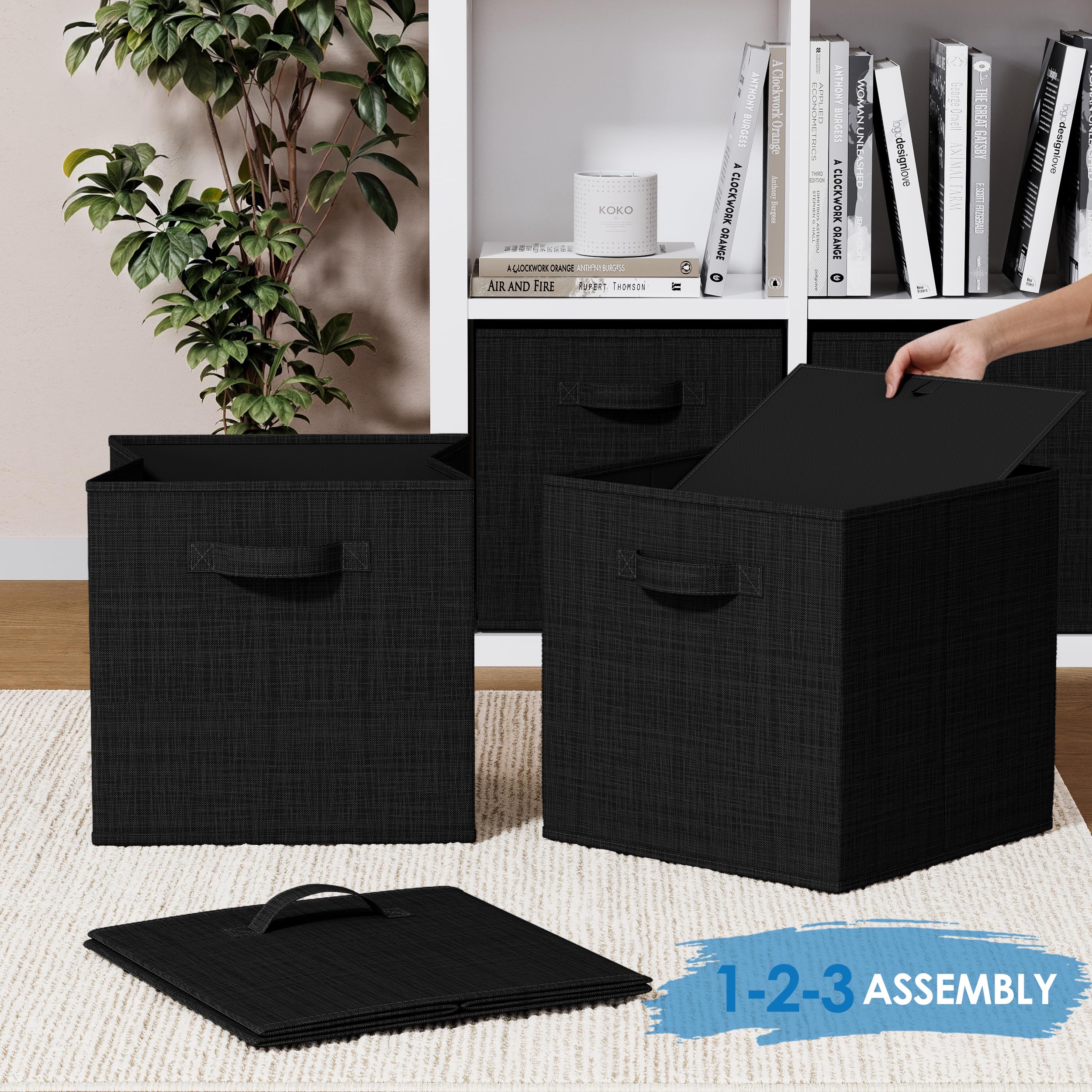 Heavy Duty Fabric Storage Cubes 6-Pack - 13 Inch Textured Black Storage Bins for Cube Organizer | Closet Clothes Storage Box, Shelves & Cubbies Organizer | Perfect for Bedroom, Closet & Office Organization
