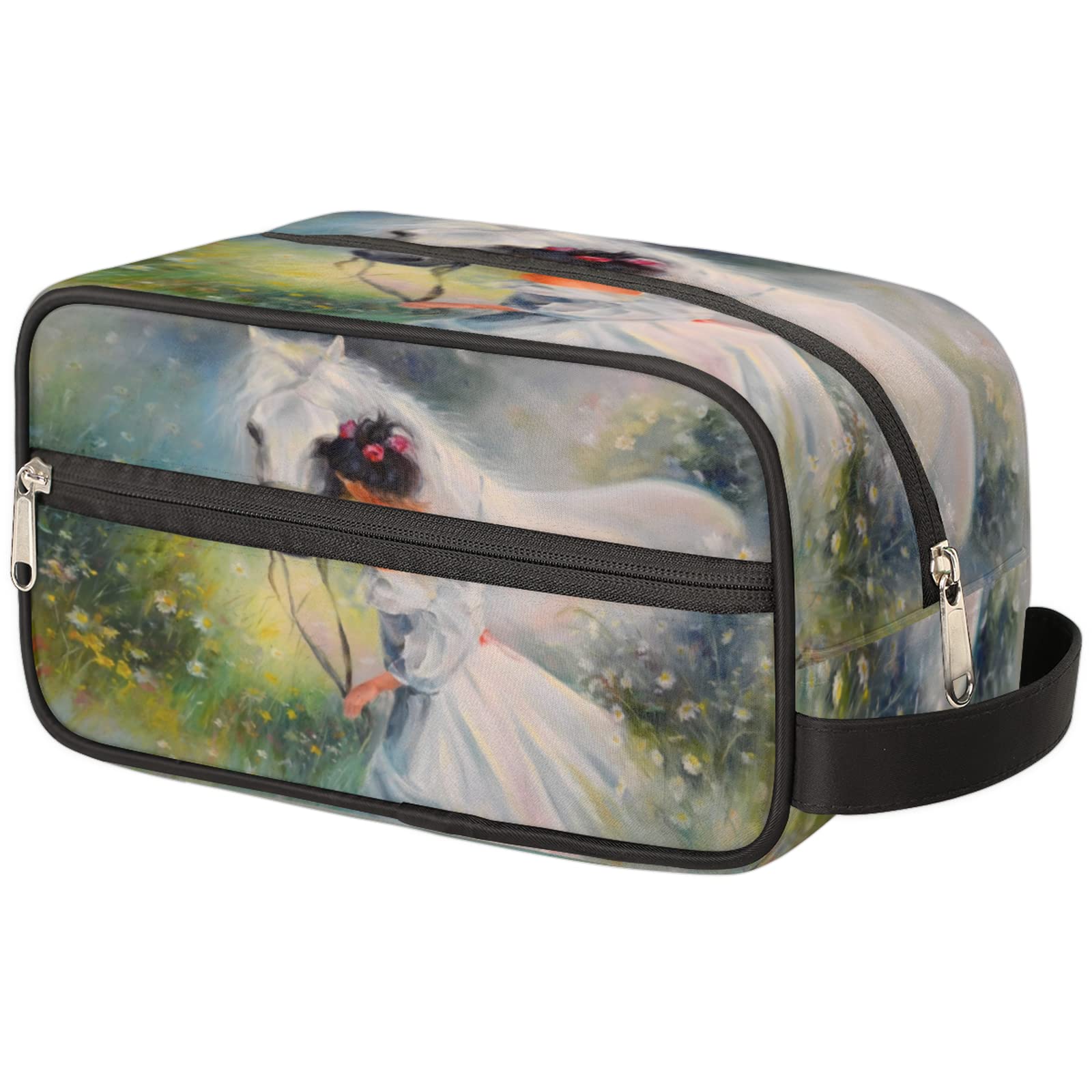 **Waterproof Large Capacity Travel Toiletry Bag for Women & Men – Cute Oil Painting Horse Design Cosmetic Makeup Organizer, Lightweight Dopp Kit for Toiletries & Shaving Accessories – Perfect for Travel, Gym & Daily Use**