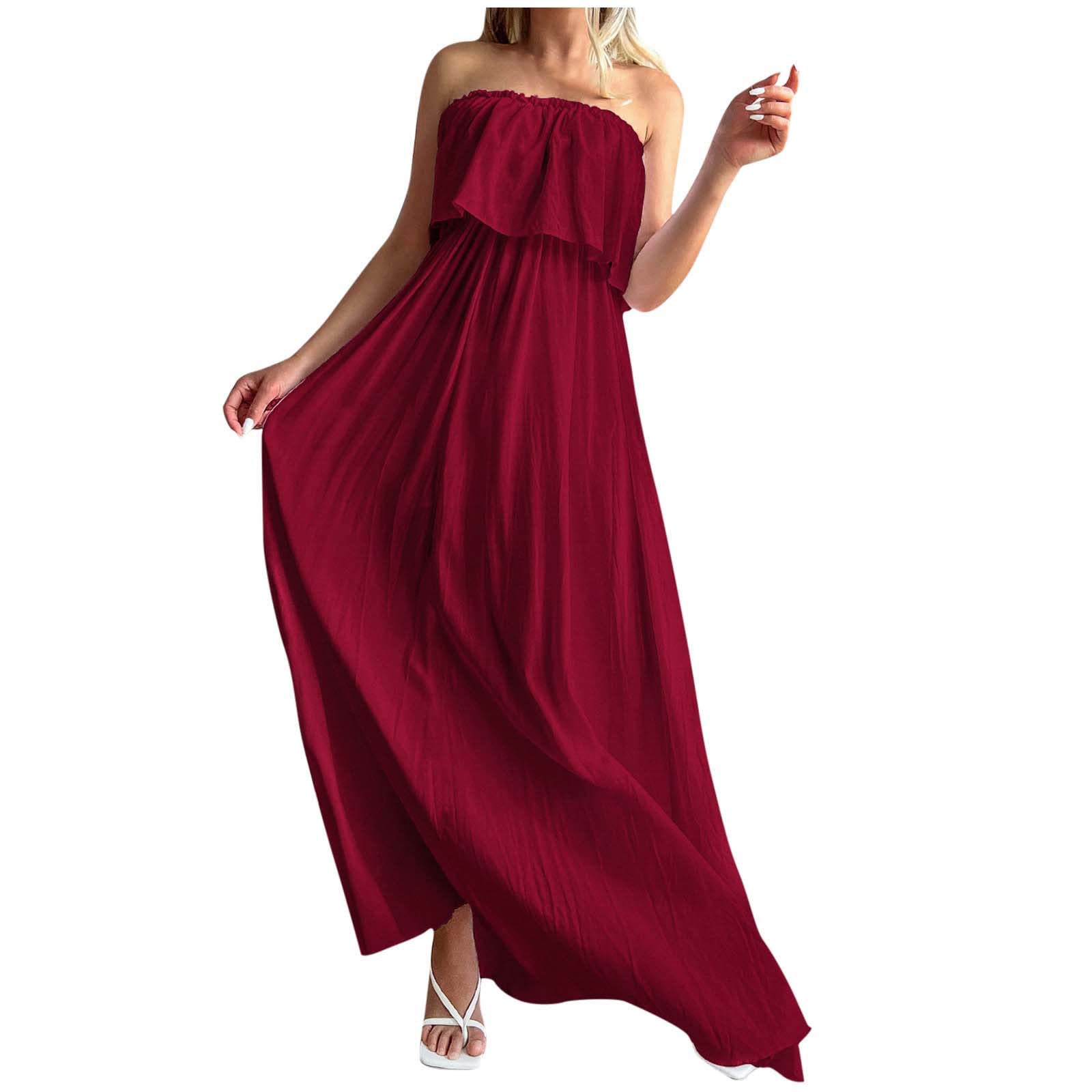 BoomDDD Women's Maxi Dress - Flowy Summer Casual Long Skirt Dress with Tube Top, Plus Size Boho Chic Beach Holiday Outfit | Perfect for Vacations, Beach Parties & Summer Festivals
