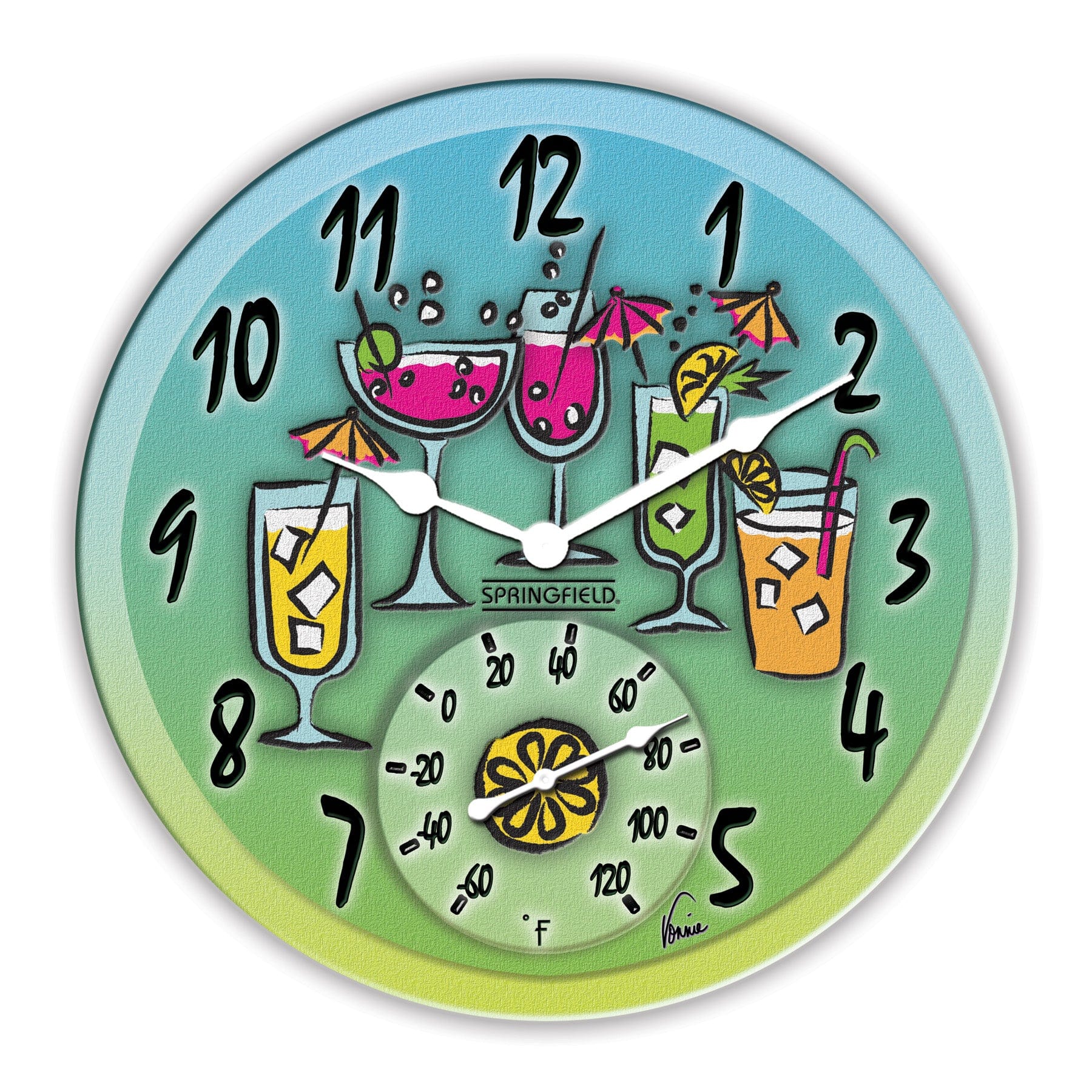 14-Inch Tropical Drink Wall Clock with Built-in Thermometer - Perfect for Beach House, Tiki Bar & Summer Party Decor