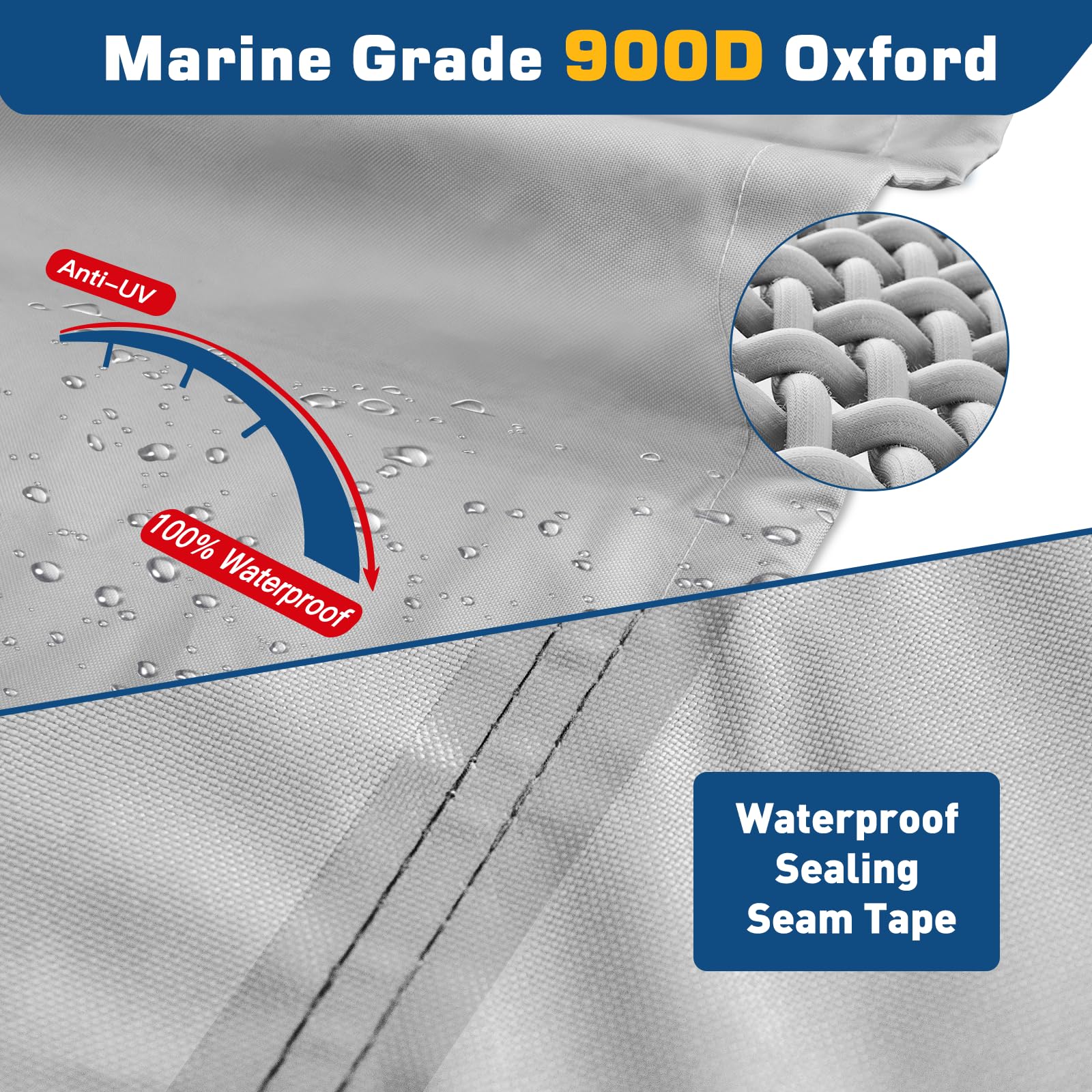 Heavy Duty 900D Marine Waterproof Wake Tower Boat Cover - Fits V Hull Runabout Ski Boats 23-25ft (Gray) | Durable Protection for Wakeboard Boats, Ideal for Outdoor Storage & Mooring