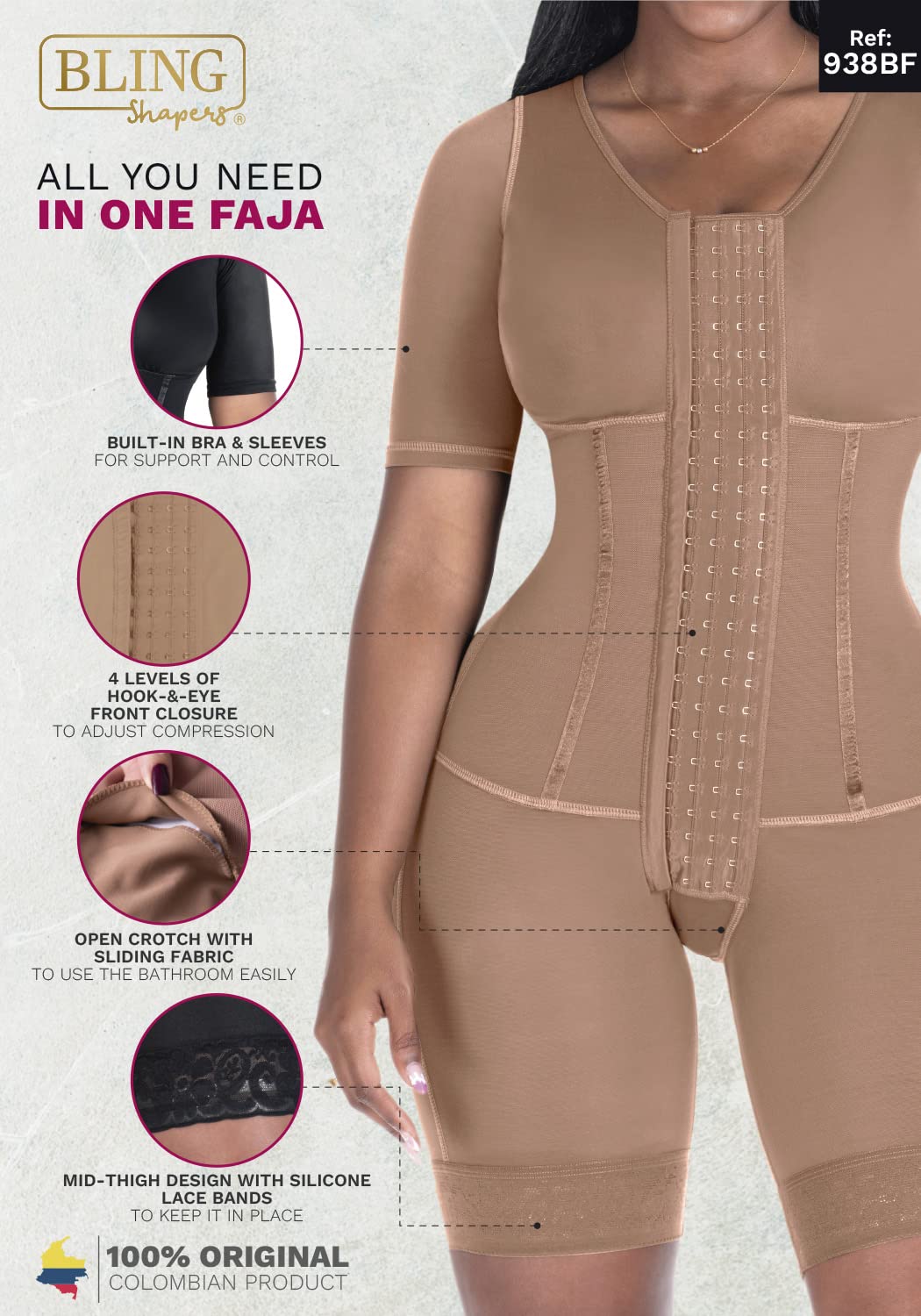 938 Colombian Post-Surgery Fajas Shapewear for Women - BBL Recovery Mid-Thigh Compression Garment for Body Shaping & Waist Training | Perfect for Postpartum, Weight Loss & Special Occasions