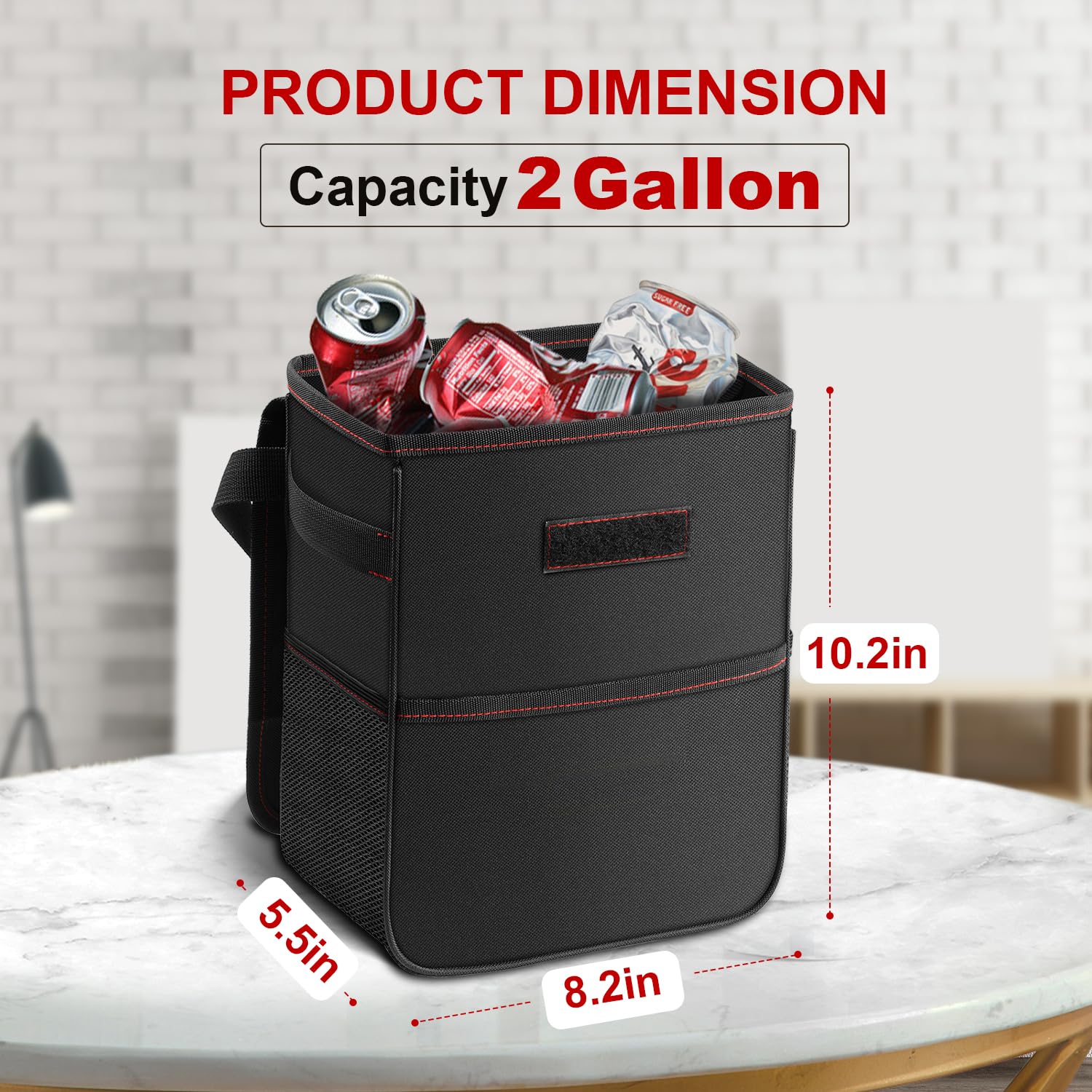 Simple Deluxe 2 Pack Leak-Proof Car Trash Can with Lid & Storage Pockets - Adjustable Straps, Collapsible & Waterproof 2 Gallon Auto Garbage Bin for SUV, Truck, Road Trips & Travel Accessories - Black