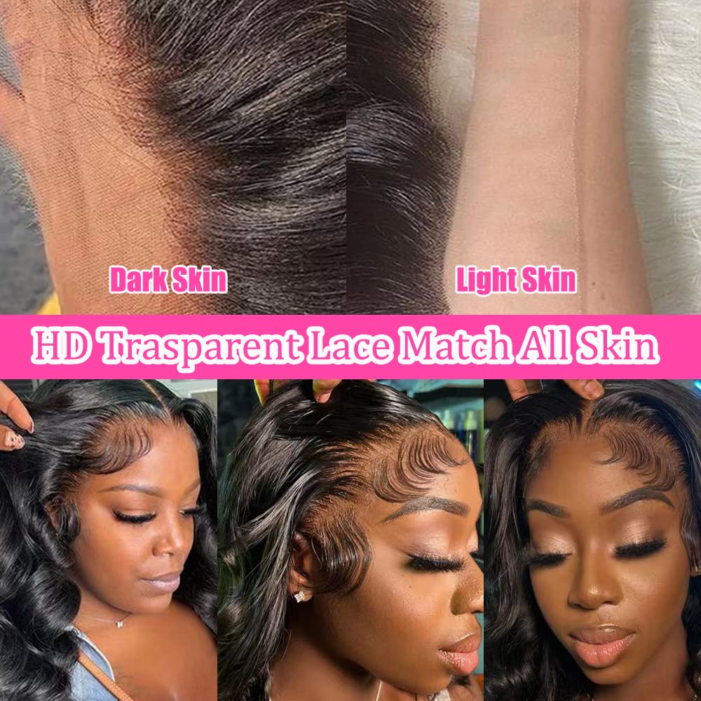 30 Inch Body Wave Lace Front Wigs Human Hair - Pre Plucked 180 Density 13x4 Transparent HD Lace Frontal Glueless Wig with Baby Hair - Natural Black Human Hair Wig for Women - Perfect for Daily Wear, Parties, Cosplay & Special Occasions