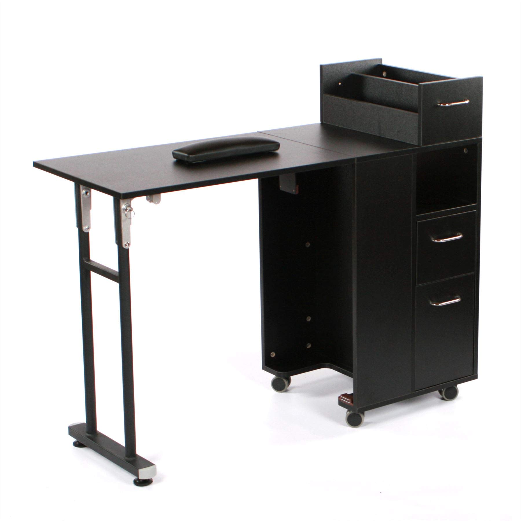 Urbanity Compact Foldable Manicure Table - Portable Nail Salon Station with Storage, Black | Perfect for Home & Professional Nail Technicians, Mobile Salons & DIY Manicures