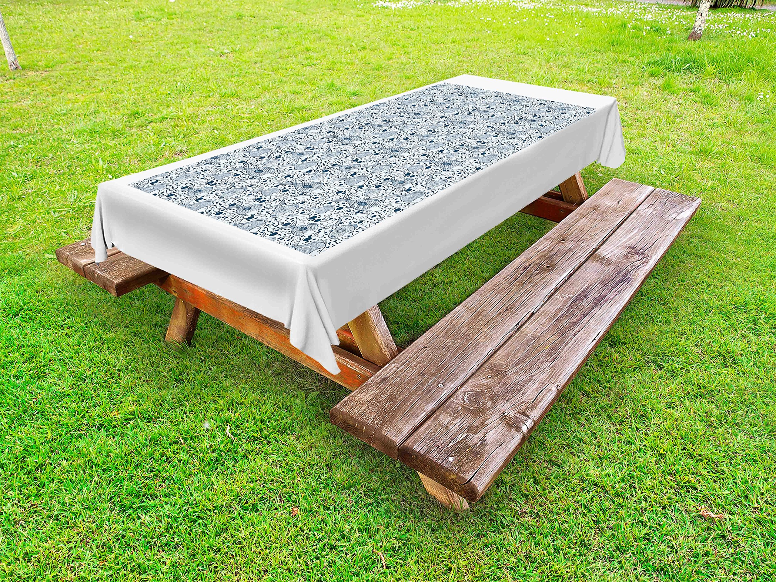 Ambesonne Waterproof Outdoor Tablecloth - Blue Fish with Bubbles Underwater Sea Life Design, Washable Picnic Table Cover 58x120 Inches - Perfect for Beach Parties, BBQs, and Outdoor Dining