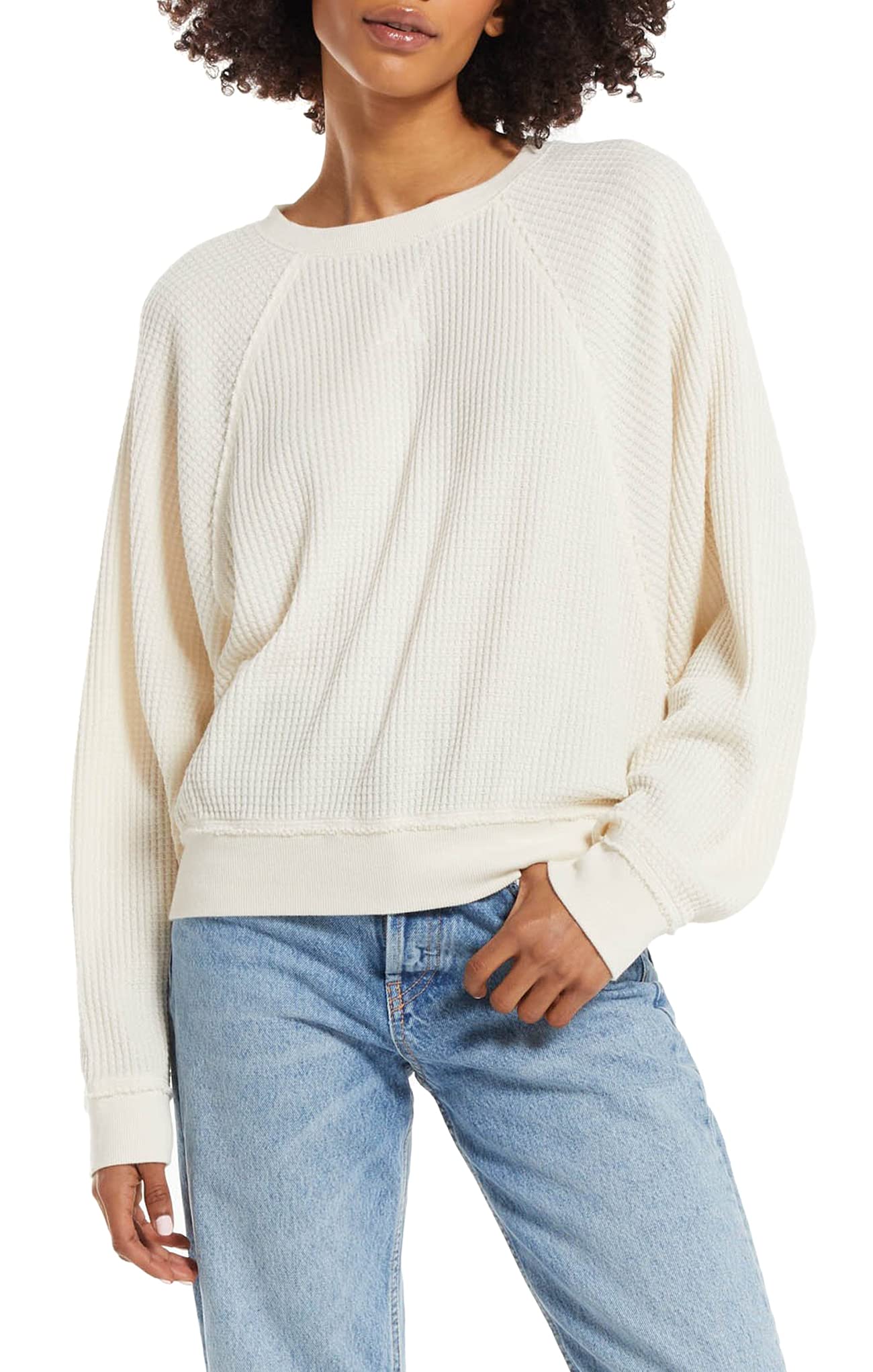 Z Supply Claire Waffle Long Sleeve Top - Women's Casual Waffle Knit Shirt in Sand Dollar | Perfect for Fall Layering, Weekend Outfits & Cozy Loungewear