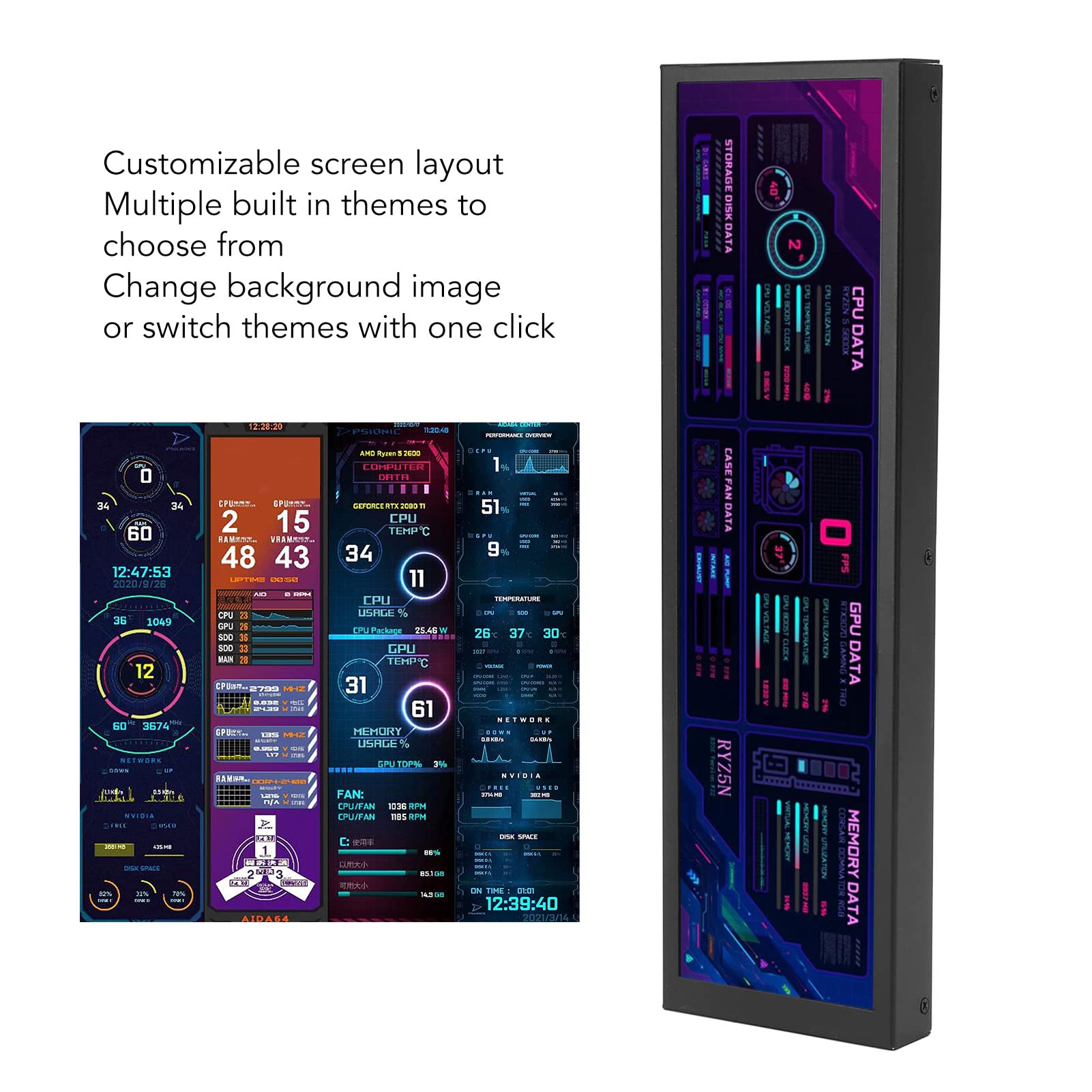 8.8 Inch AIDA64 USB-C External Monitor - 1920x480 PC Temperature Display for CPU/GPU/SSD Hardware Monitoring | Computer Sensor Panel with 60Hz Refresh Rate | Perfect for Gaming Rigs, Workstations & PC Builds (Black)