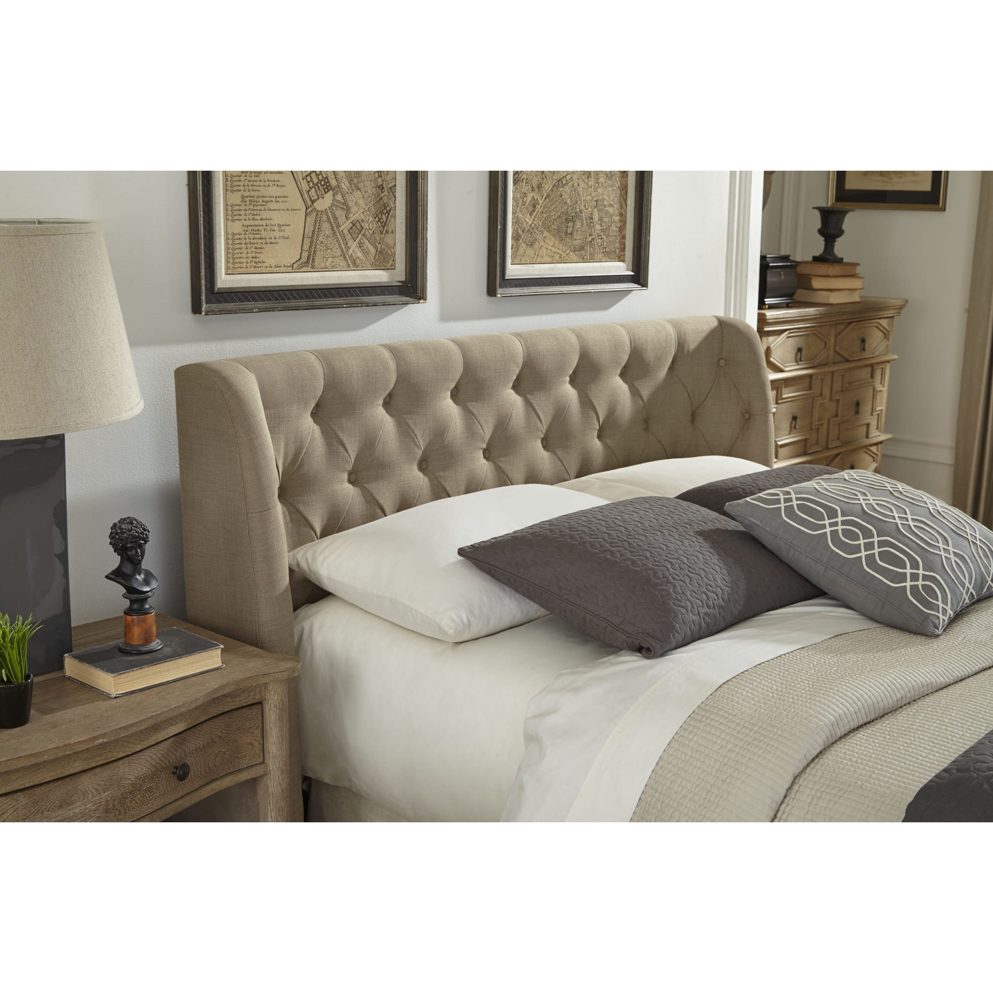 Levi Tufted Platform Bed Frame - Queen Size Upholstered Bed with Wooden Slats in Toast Linen Fabric | Modern Bedroom Furniture for Master Bed, Guest Room & Apartment