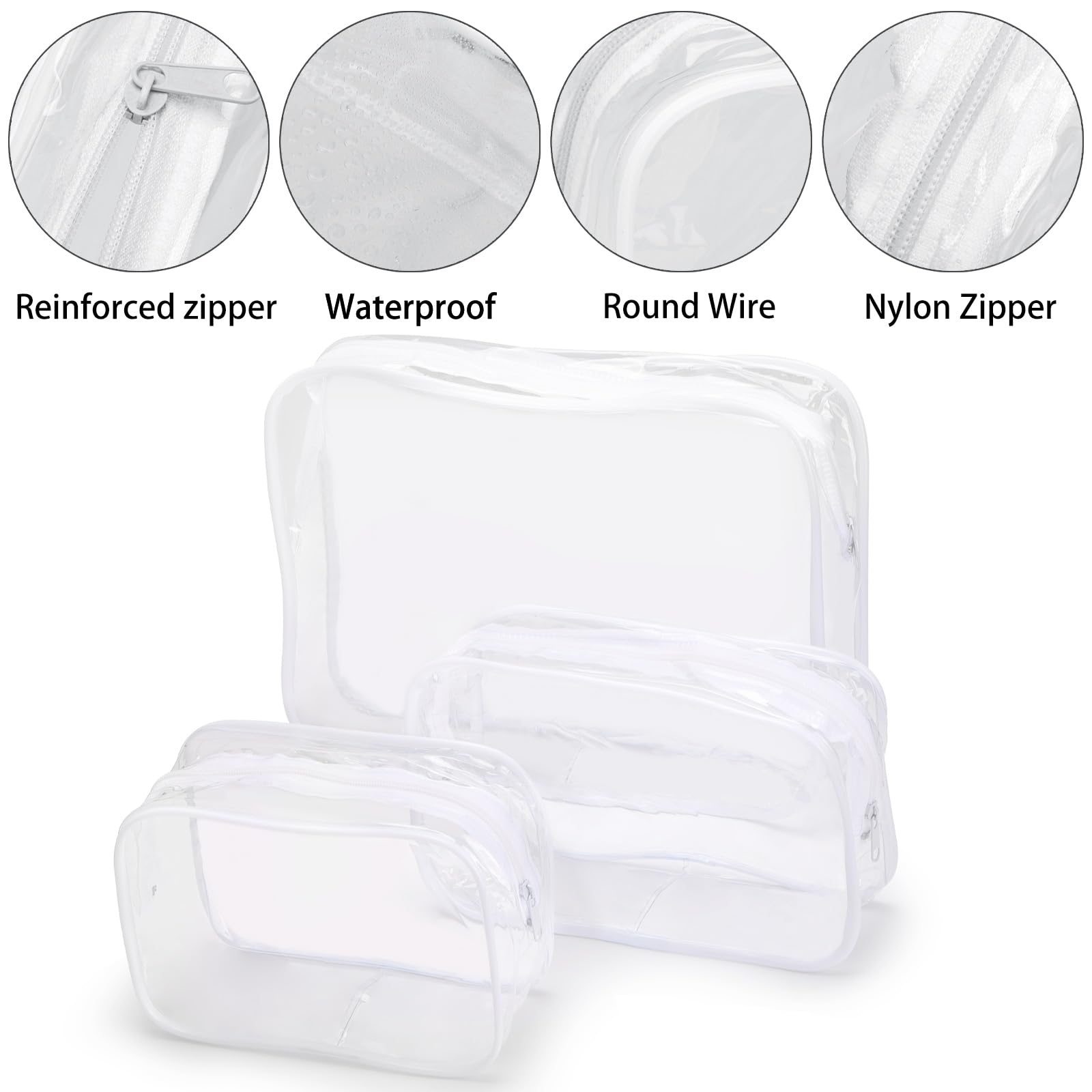 Tbestmax 10 Pack Clear Cosmetic Bags - Waterproof Makeup Organizer for Travel, TSA Approved Toiletry Bags - Perfect for Airports, Gym & Daily Essentials Storage