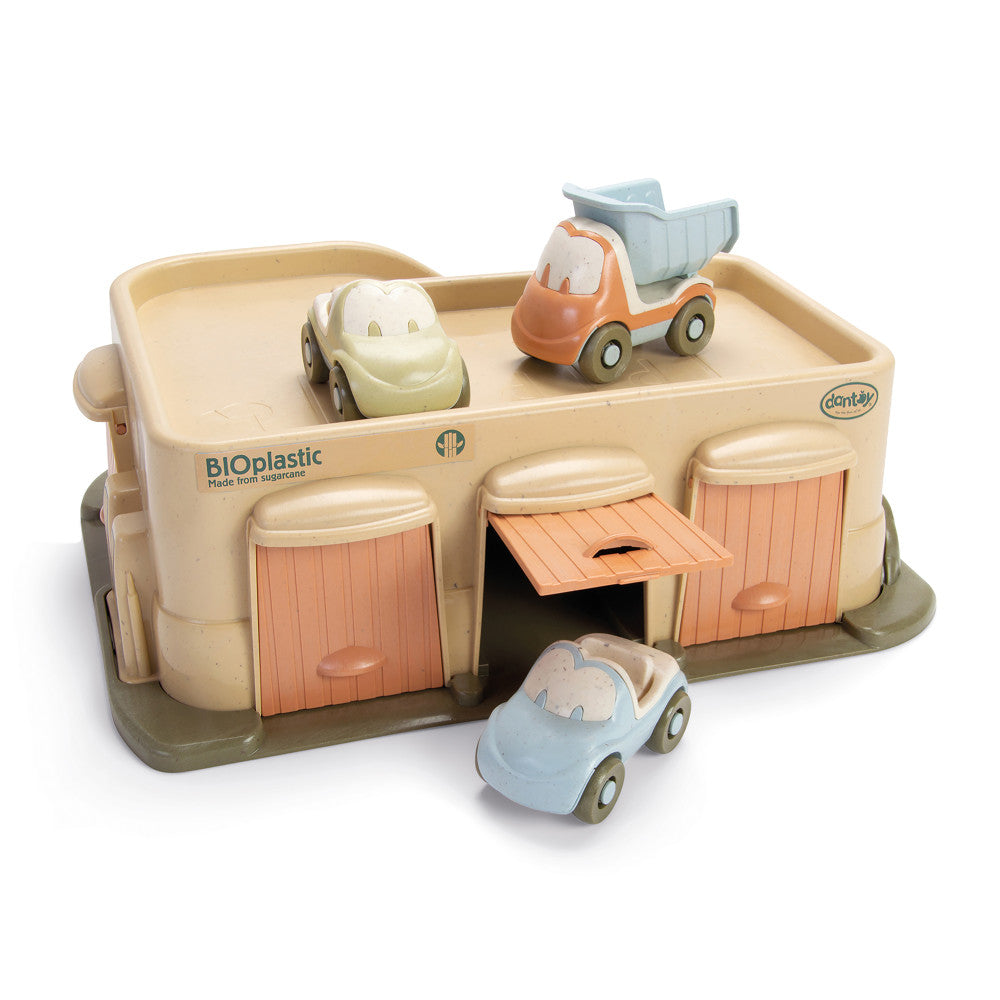 Eco-Friendly Dantoy BIO Garage Playset with Ramp & 3 Toy Vehicles - Sustainable Wooden Toy for Toddlers 12+ Months | Perfect for Indoor Playtime & Early Childhood Development