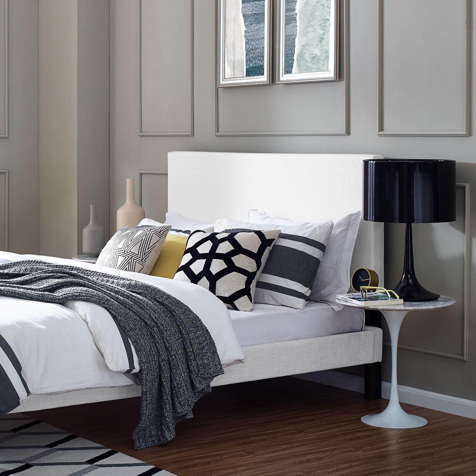 Modway Taylor Full/Queen Upholstered Linen Fabric Headboard in White - Elegant Bedroom Decor for Modern Homes & Guest Rooms