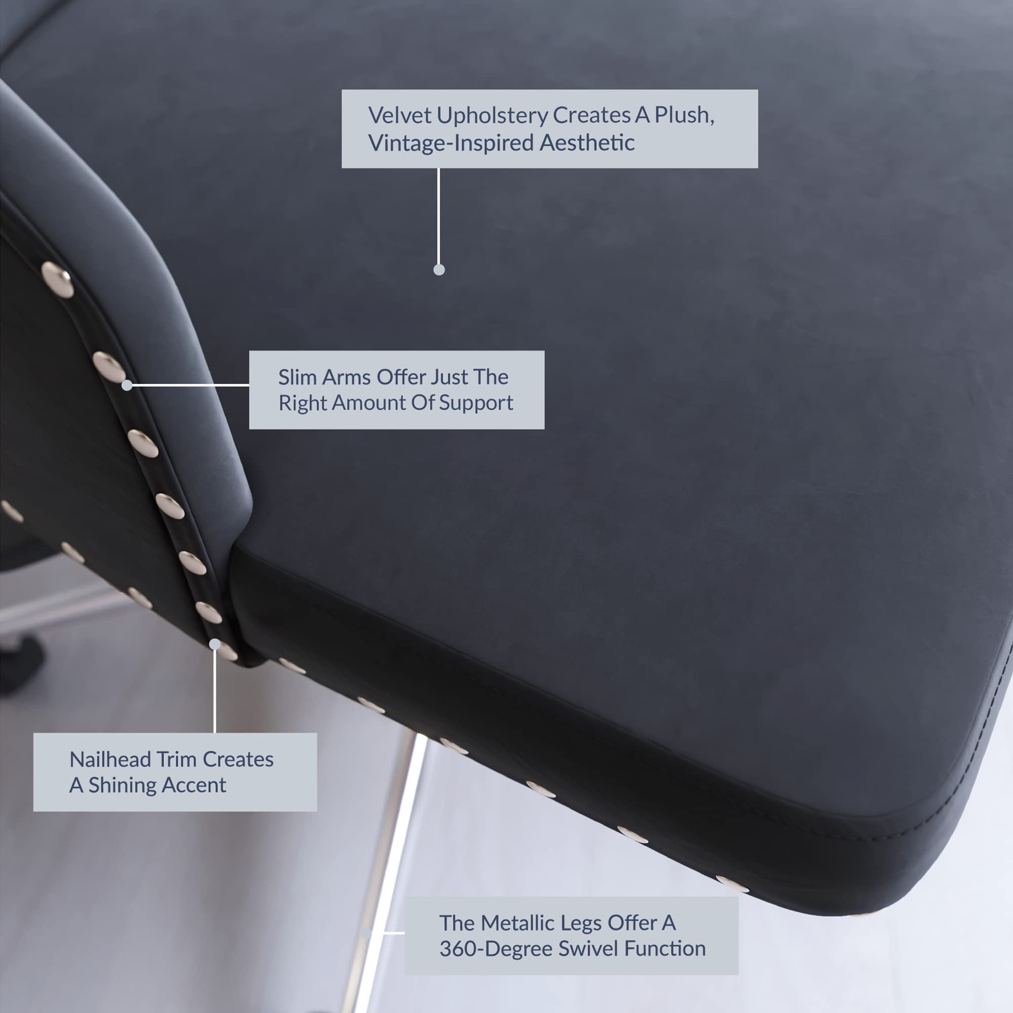BELLEZE Modern Velvet Desk Chair - Adjustable Height Swivel Office Chair with Wheels & Tufted Upholstered Seat - Ergonomic Computer Chair for Home Office, Gaming, Bedroom Vanity (Black)