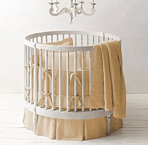 Premium 500 TC Egyptian Cotton Unisex Nursery Baby Bedding Set with Multi-Pleated Skirt - Soft Round Crib Bedding in Solid Beige | Perfect for Newborns, Baby Showers & Nursery Decor