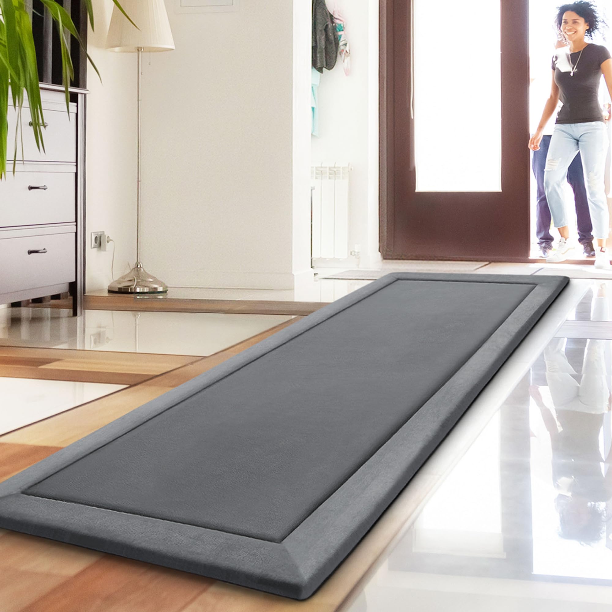 Premium Memory Foam Area Rug - Soft Microfiber Carpet with Built-in Rug Pad, Stain & Fade Resistant - 2'x6' Light Grey for Living Room, Bedroom, Kids Room - Perfect for Cozy Home Decor & High-Traffic Areas