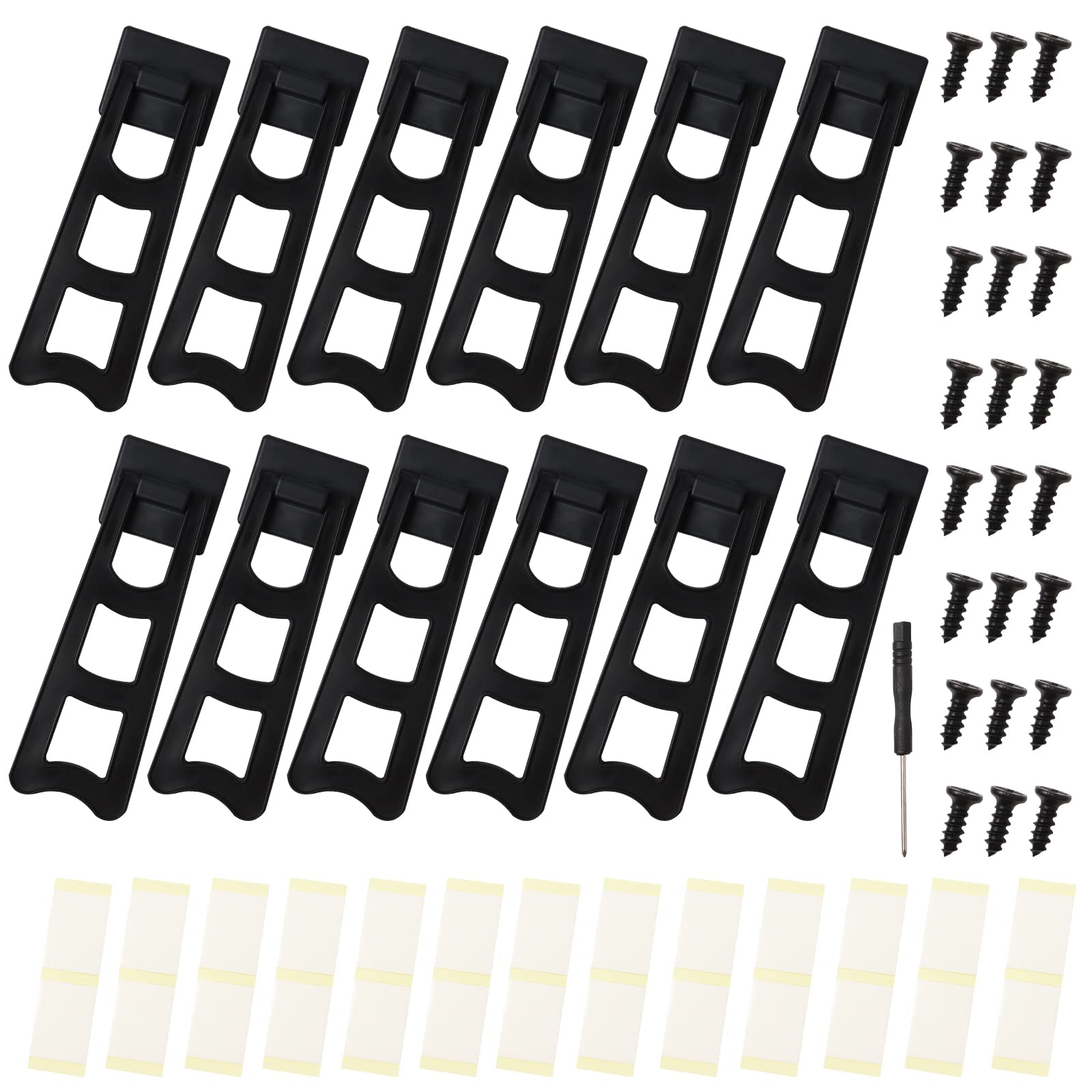12-Pack Black Plastic Photo Frame Easel Back Stands with 24 Screws, 15 Stickers & Screwdriver - Perfect for Wall Art, Photo Displays and Picture Frame Supplies