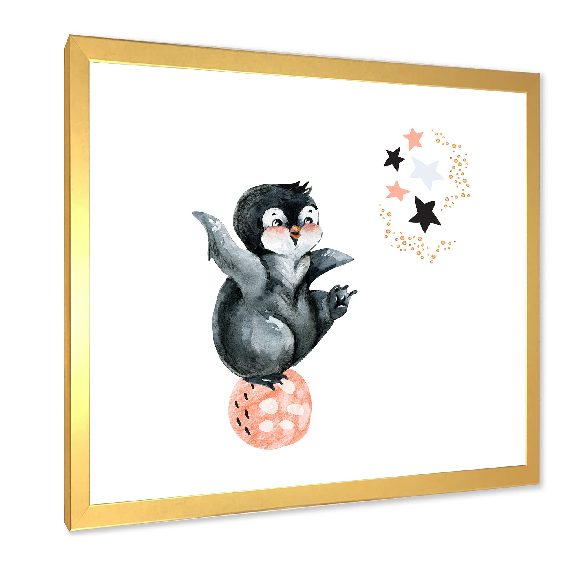 DesignQ Little Penguin With Stars and Planets II Farmhouse Framed Wall Art - Nursery Decor, Kids Room Wall Art, Living Room Decor for Home & Office
