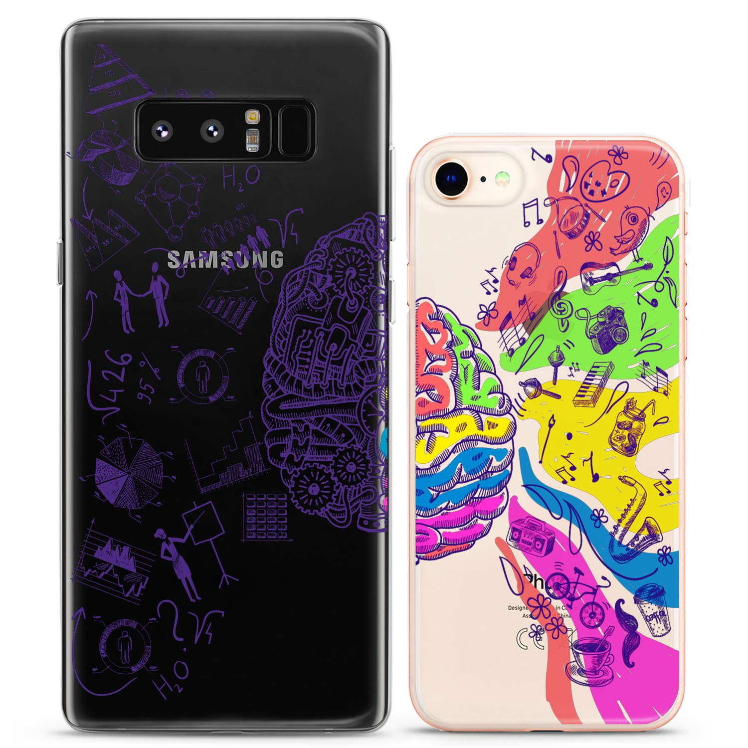 **Matching Couple Phone Cases for iPhone 16/15/14/13/12/11 Pro Max/Mini/XS/X/6s/8 Plus/7+/XR/10/SE/5 - Colorful Silicone Covers with Brain Design - Perfect Science Gift for Couples, Anniversary, Women & Girls - Great for Date Nights, Travel & Everyday Use**