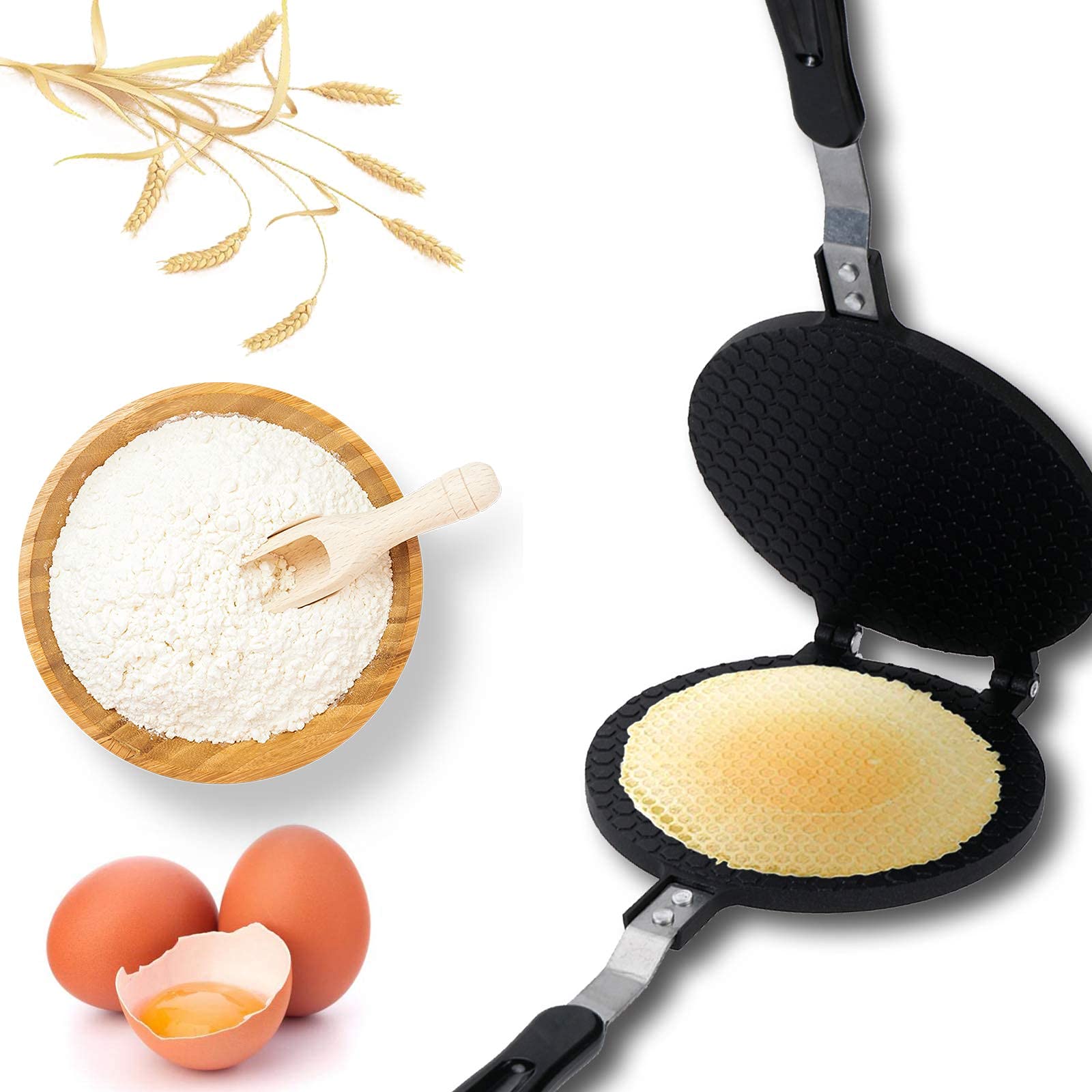 6.7 Inch Non-Stick Waffle Cone Maker - Double Sided Pancake & Egg Roll Iron - Perfect for Homemade Ice Cream Cones, Breakfast Crepes, and Dessert Snacks