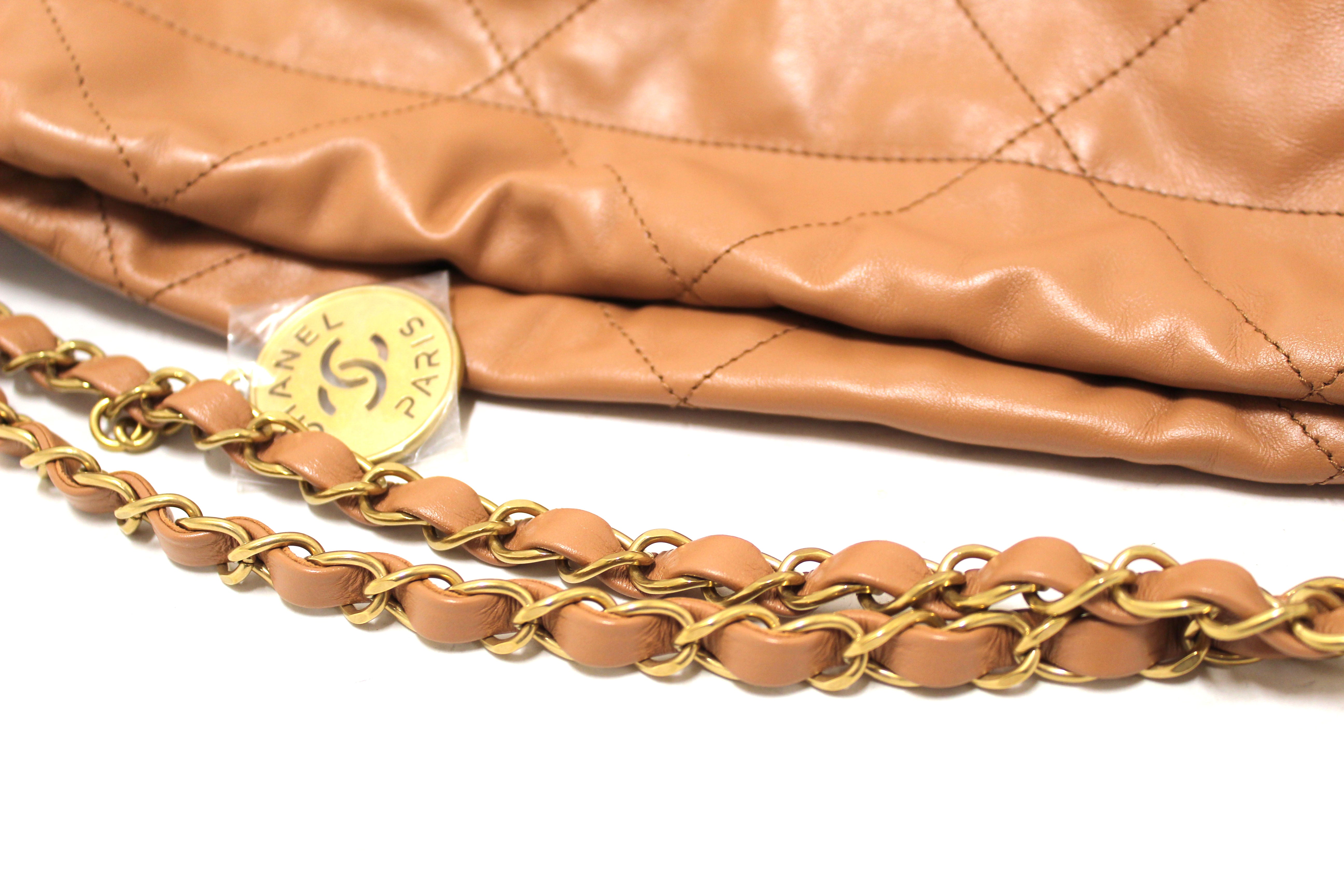 Authentic Chanel 22 Bag in Camel - Shiny Calfskin Leather Shoulder Tote for Women | Luxury Designer Handbag for Work, Travel & Everyday Use