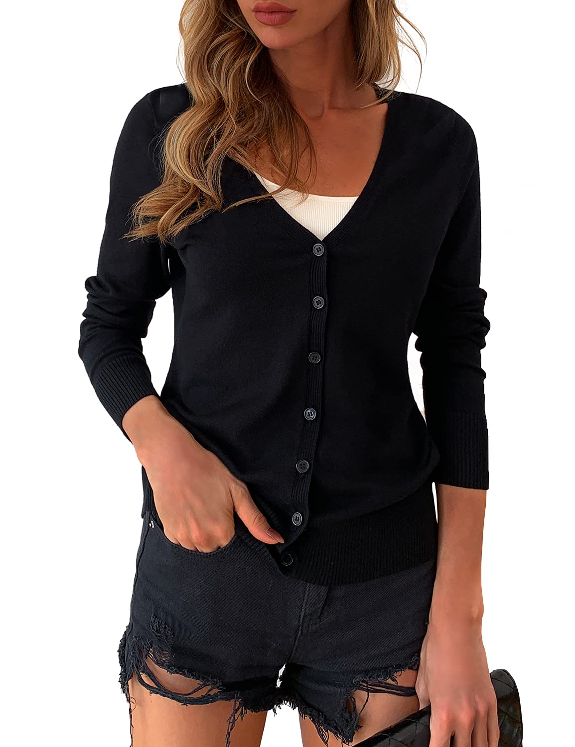 a.Jesdani Women's Button Down Crew Neck Long Sleeve Soft Knit Cardigan Sweater - Cozy Fall & Winter Layering Piece for Office, Casual Outfits and Date Nights