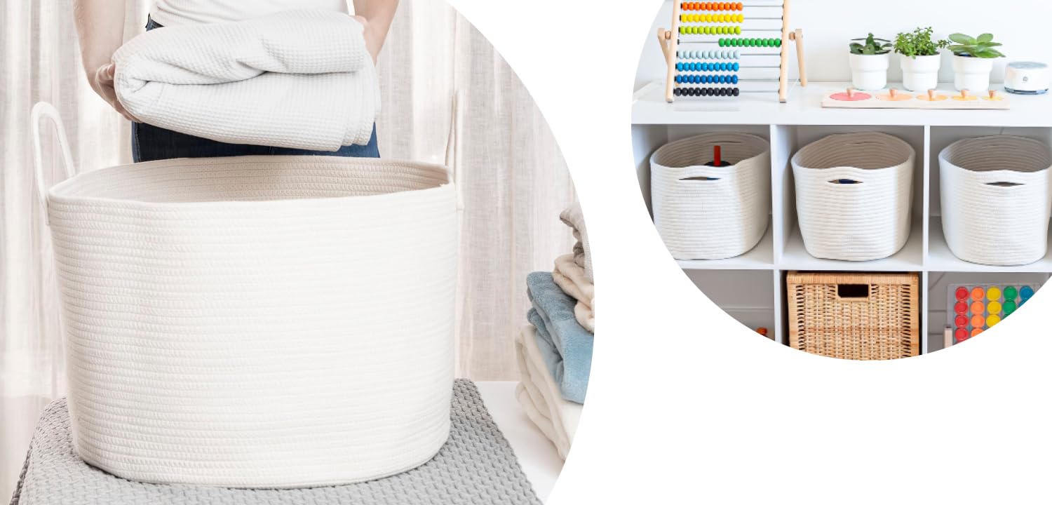 OrganiHaus 3-Piece Storage Basket Set for Closet Organization & Large Toy Storage Basket - White | Perfect for Bedroom, Nursery & Playroom Organization