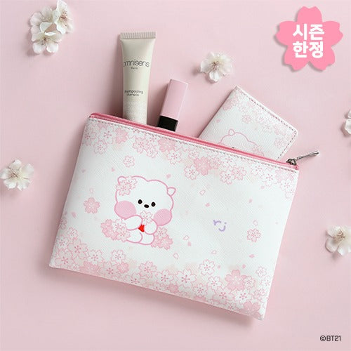 BT21 Cherry Blossom Mini Zipper Pouch - Cute Kpop BTS Accessories for Cosmetics, Stationery & Travel Essentials | Perfect for School, Office & Daily Use