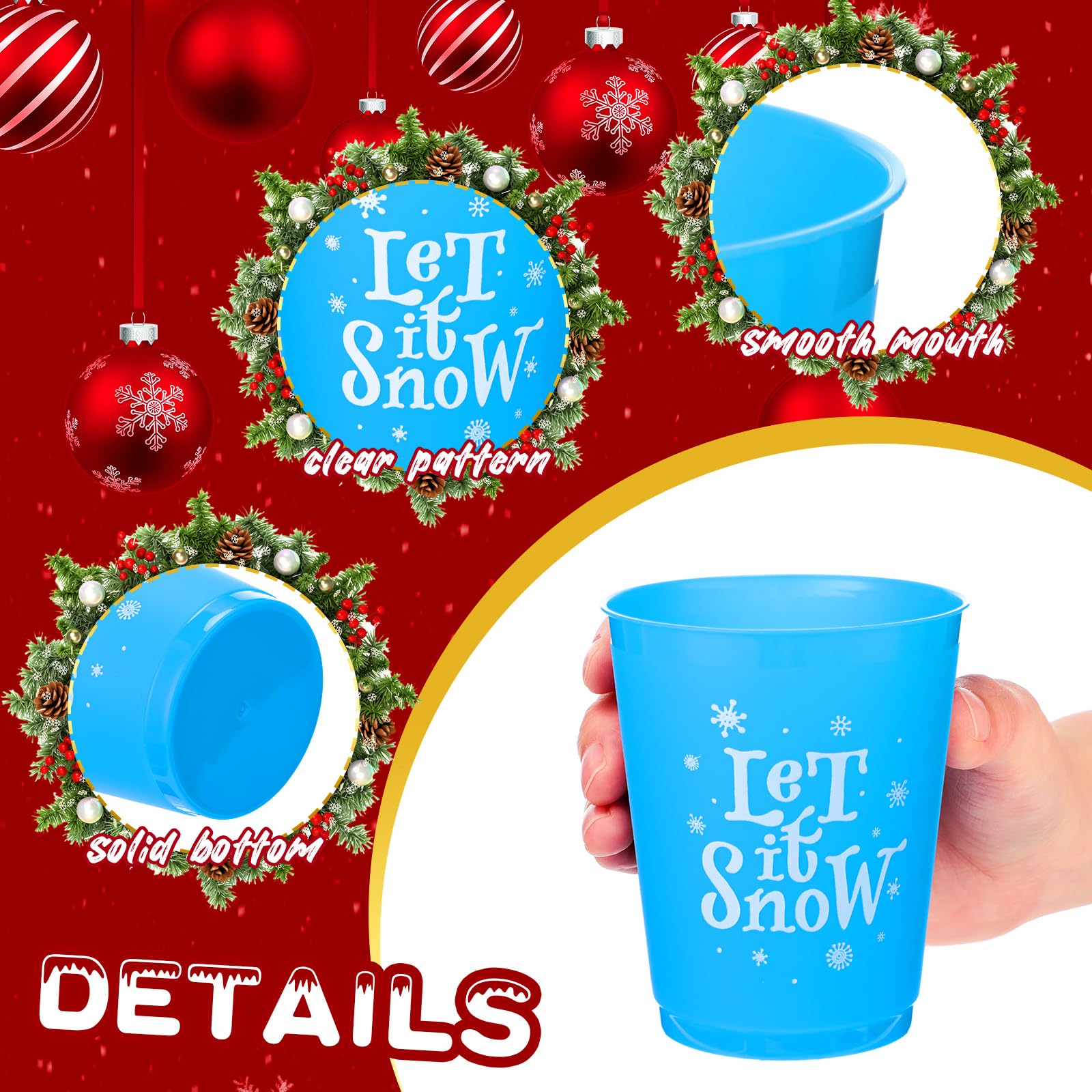 60 Pcs 16oz Reusable Christmas Plastic Cups - Merry Xmas Coffee Mugs for Hot Chocolate, Beer & Ice Cream - Classic Holiday Party Supplies for Christmas, New Year & Winter Celebrations (Great for Office Parties, Family Gatherings & Festive Decorations)
