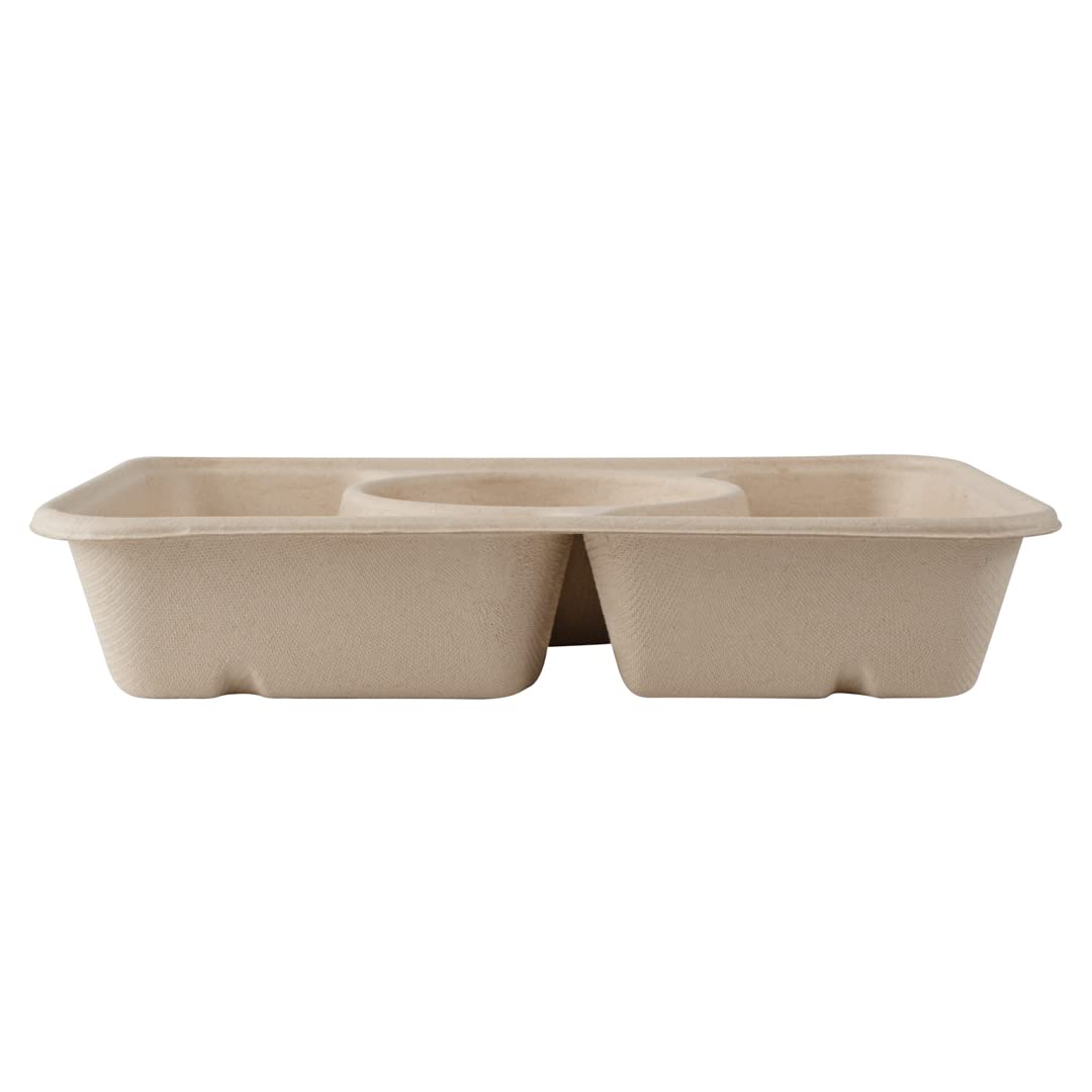 Eco-Friendly 31.3oz Sugarcane Fiber Takeout Containers - 100-Pack 3-Compartment Microwavable To-Go Boxes | Sustainable Bagasse Food Containers for Restaurants, Catering & Meal Prep (Lids Sold Separately)