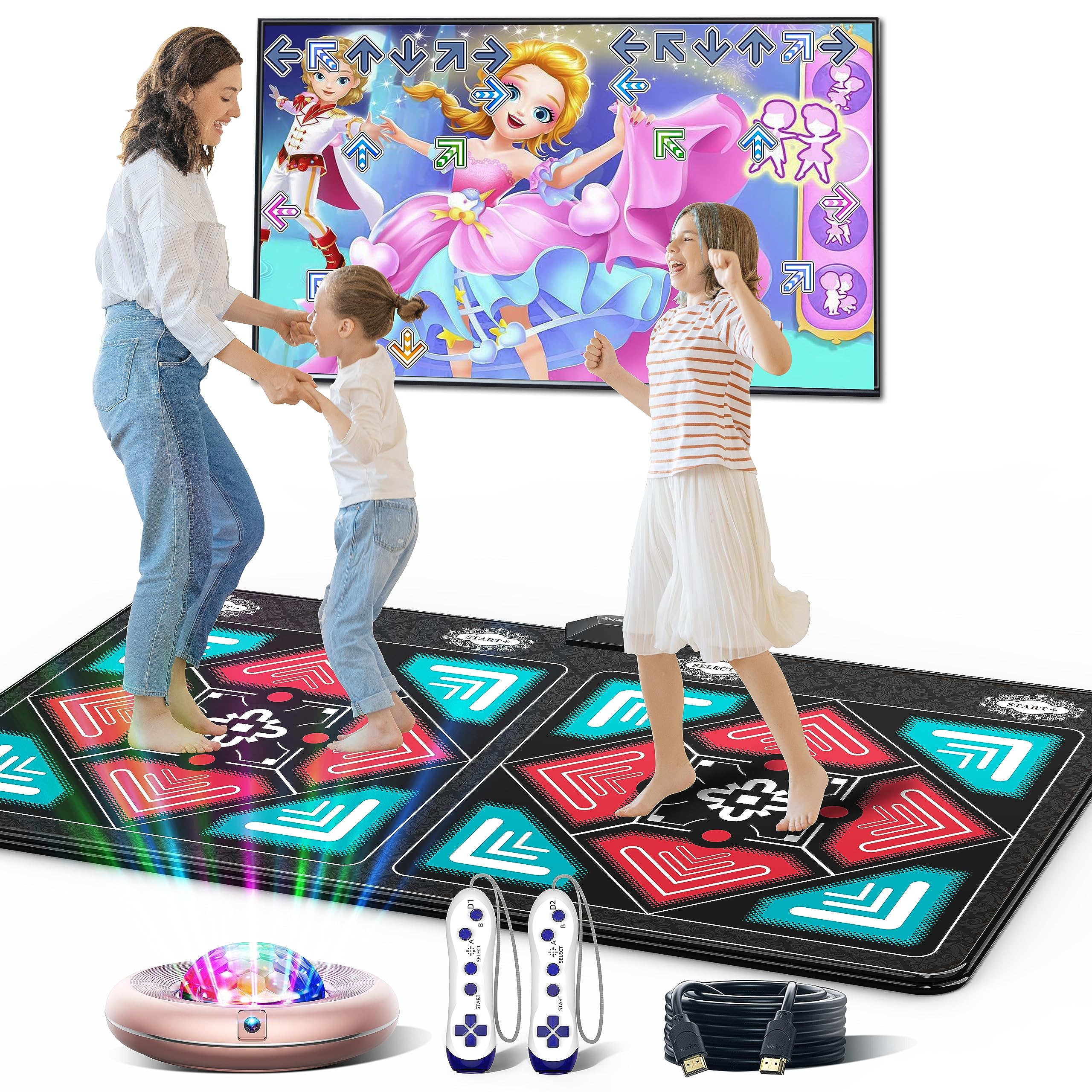 Anti-Slip Wireless Dance Mat for Kids & Adults - Smart Electronic Dance Pad with Camera & 2 Controllers for TV Games, Exercise & Family Fun - Wrinkle-Free Soft Playmat - Perfect Gift Idea (Classic Snowflake) for Birthday, Christmas & Indoor Activities
