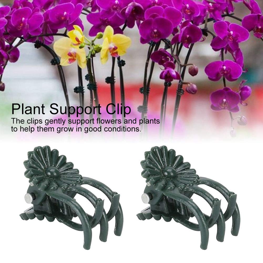 200Pcs Green Flower Shaped Plant Clips - Orchid Support Clips for Stems & Vines, Garden Plant Fixing Clips for Orchids, Roses, Tomatoes | Perfect for Indoor/Outdoor Gardening, Greenhouse & Vertical Planting