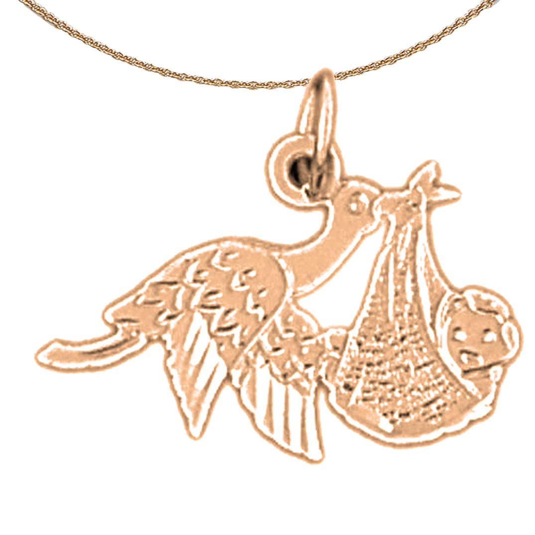 14K Rose Gold Stork Baby Pendant Necklace - 18