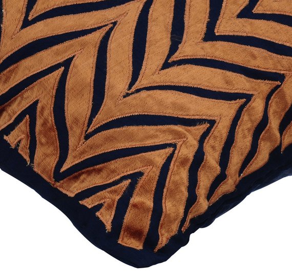 Navy Blue Art Silk Chevron Throw Pillow Cover - Elegant Home Decor for Sofa, Bed & Living Room