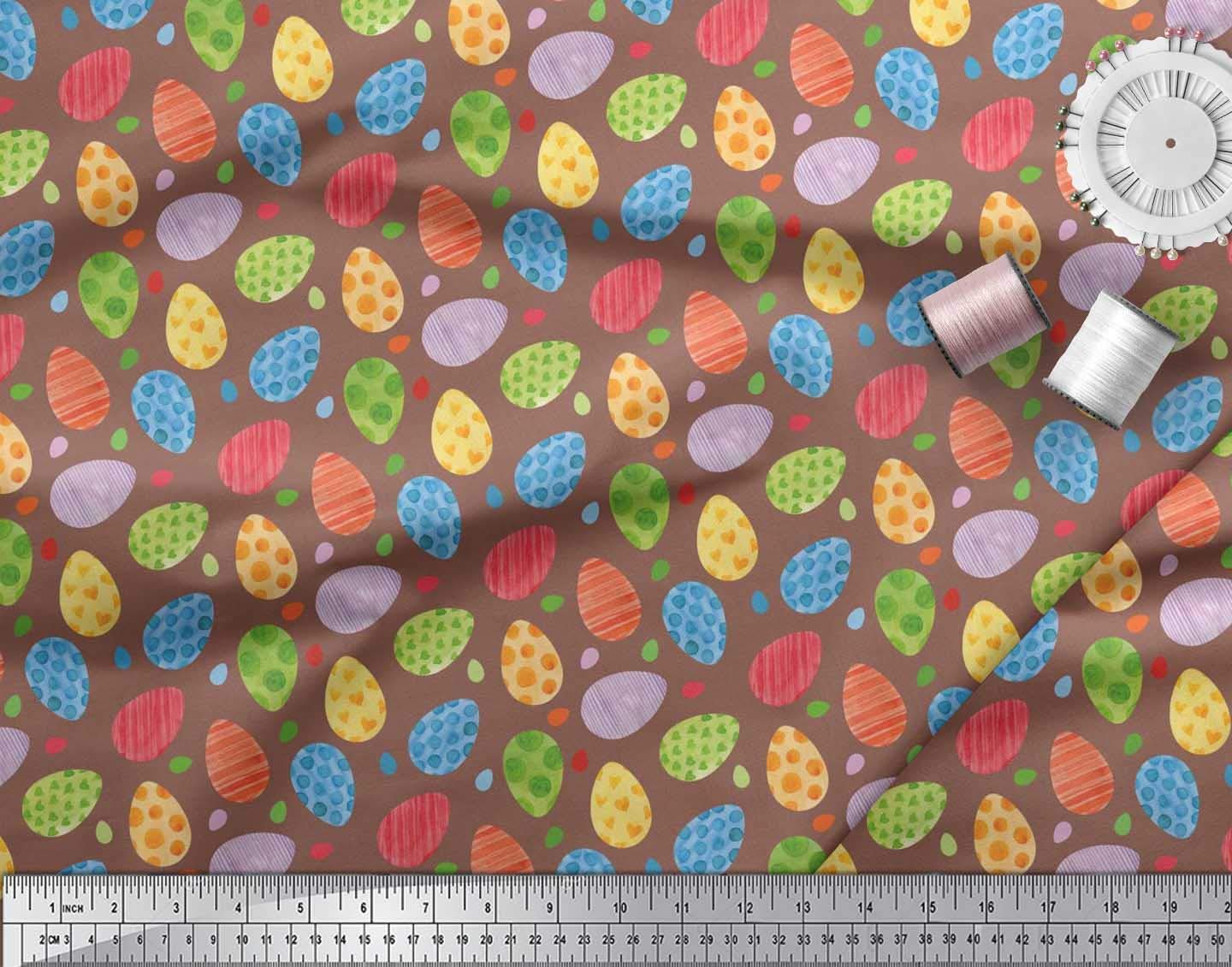 Soimoi Brown Viscose Chiffon Fabric by The Yard - 42 Inch Wide Easter Egg Pattern Printed Textile for DIY Crafts, Dressmaking & Home Decor - Perfect for Easter Decorations, Spring Fashion & Party Backdrops