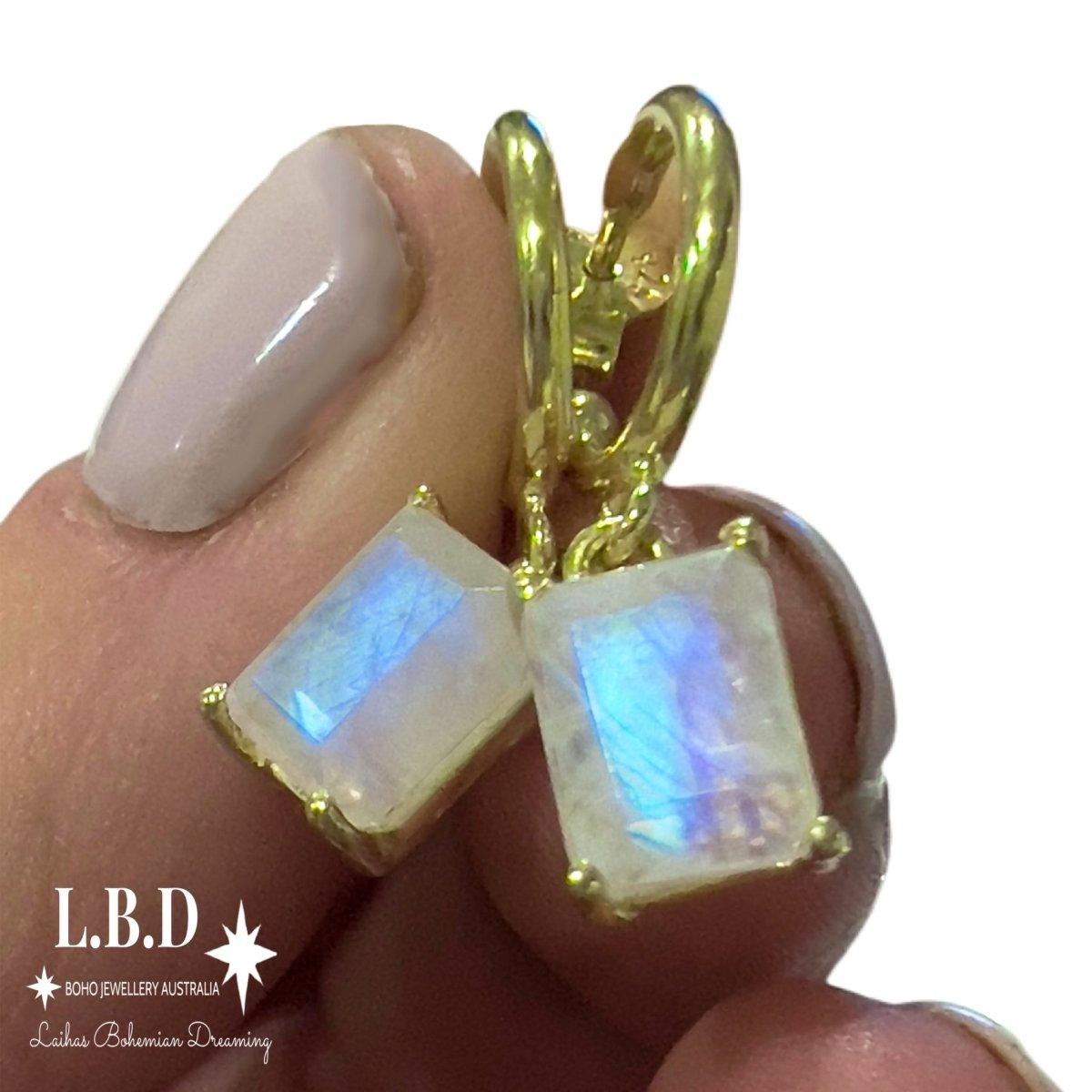 Laihas Miraculous Emerald Cut Moonstone Gold Hoop Earrings - Elegant Dangle Earrings for Women, Perfect for Weddings, Parties & Special Occasions