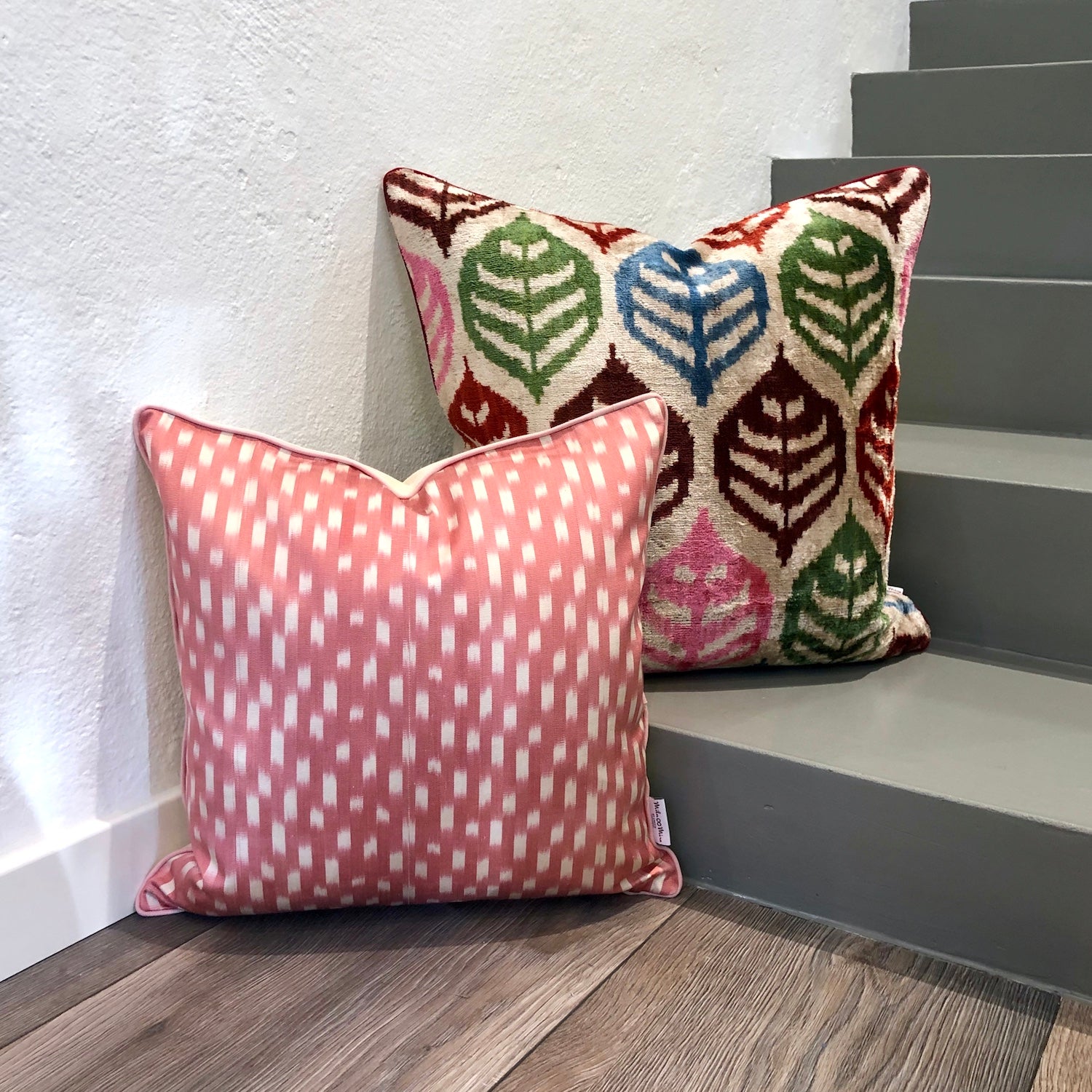 Handmade Silk Ikat Cushion Cover - Soft Bohemian Decorative Pillow Case in Newbie Pink | Perfect for Sofa, Bedroom Decor & Boho Home Accessories