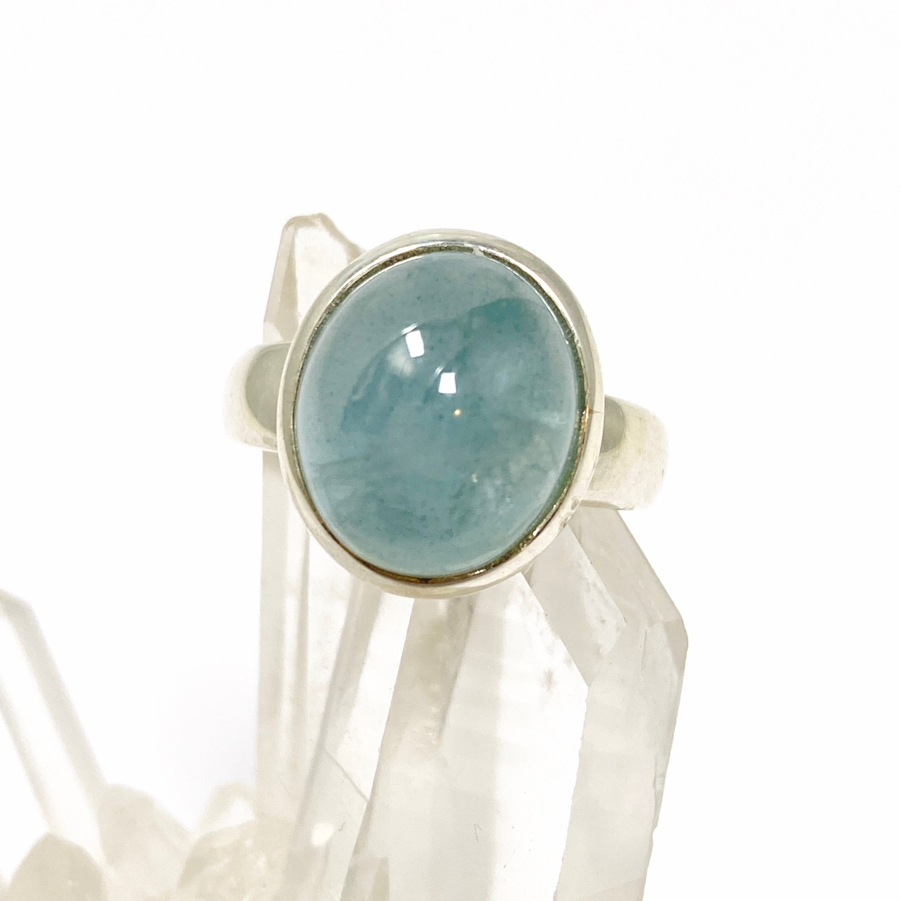 Aquamarine Oval Cabochon Ring - Size 7.5 Sterling Silver Women's Jewelry PRGJ808 | Perfect for Engagement, Wedding & Everyday Wear