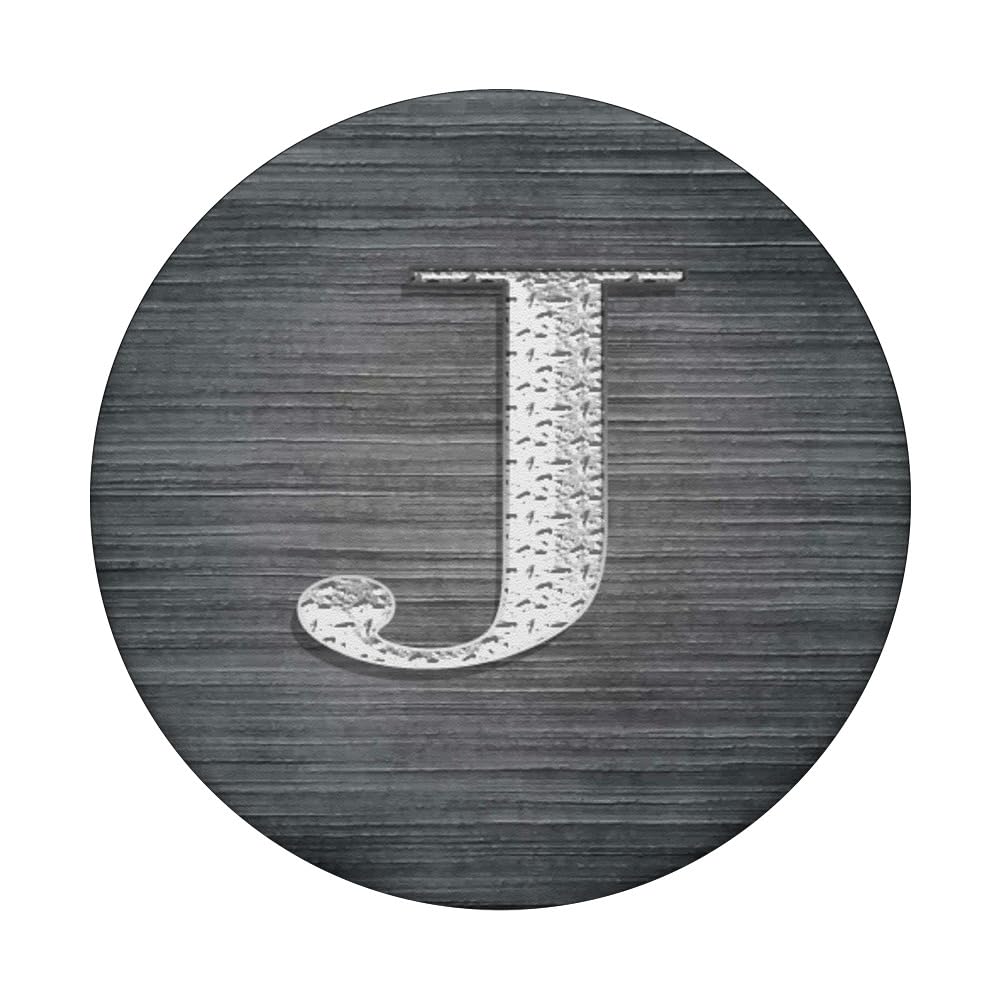 Monogram Initial Letter J Pop Socket - Brushed Steel Letter J PopSockets Grip for Phone Stand & Sticker - Perfect for iPhone, Samsung, and Smartphones - Great Gift for Birthdays, Holidays, and Personalized Accessories