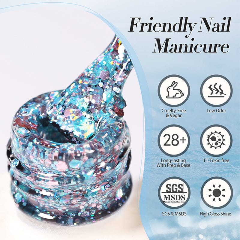 Multicolor Sequins Glitter Gel Polish - SG03 Stained Glass Nail Art (10ml) for Manicures, Pedicures & DIY Nail Designs at Home or Salon