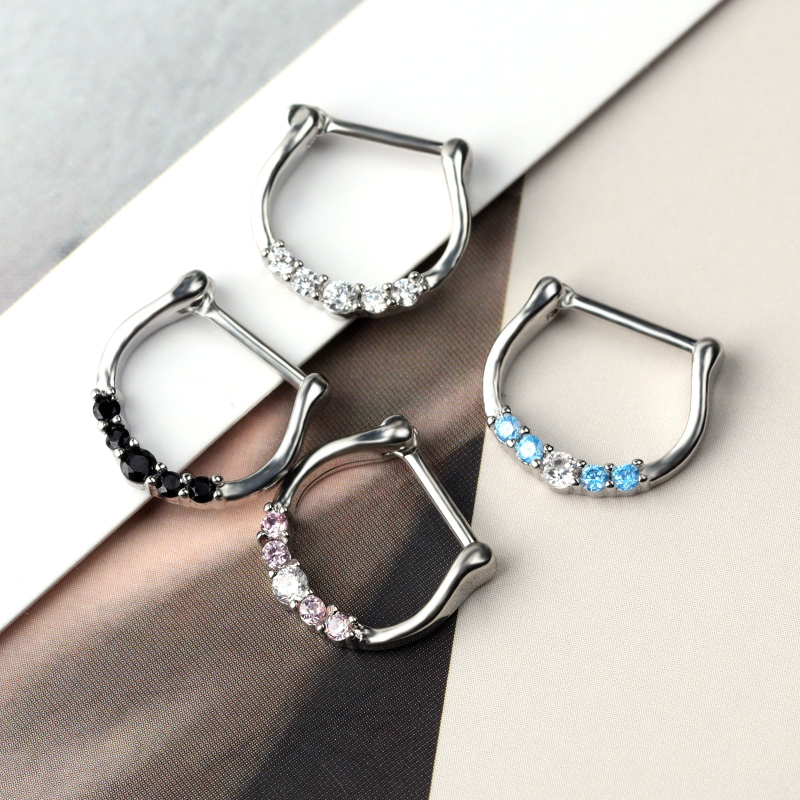 18G Hypoallergenic 5 Pave CZ Septum Clicker Ring - Stainless Steel Nose Piercing Jewelry for Women | Perfect for Everyday Wear, Parties & Special Occasions | UZ297