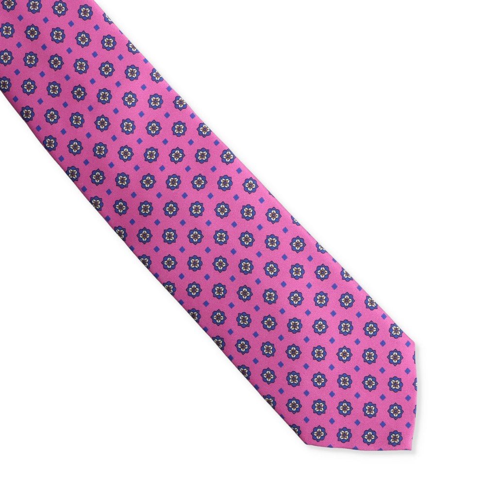 HENRY SARTORIAL X CANTINI Pink Printed Silk Tie for Men - Elegant Formal Necktie for Weddings, Business Meetings & Special Occasions