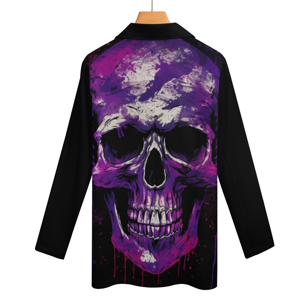 Trendy Purple Splatter Skull Print Casual Blazer for Men - Perfect for Halloween Parties, Cosplay & Streetwear Fashion