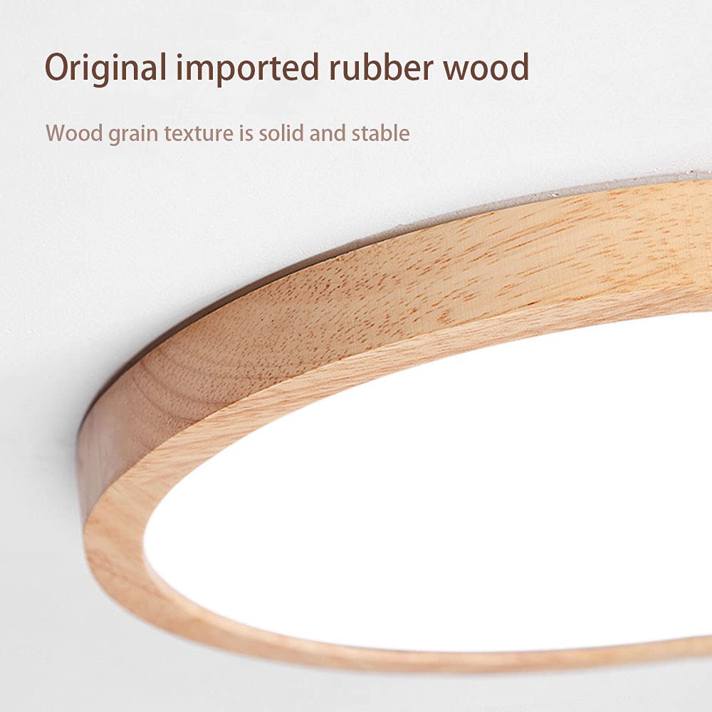 Japanese Style Wooden LED Ceiling Lamp - Ultra-Thin Tri-Tone Round Flat Light Fixture for Bedroom, Living Room | Modern Nordic Design, Embedded Installation, Close-to-Ceiling Lighting Solution for Home Decor
