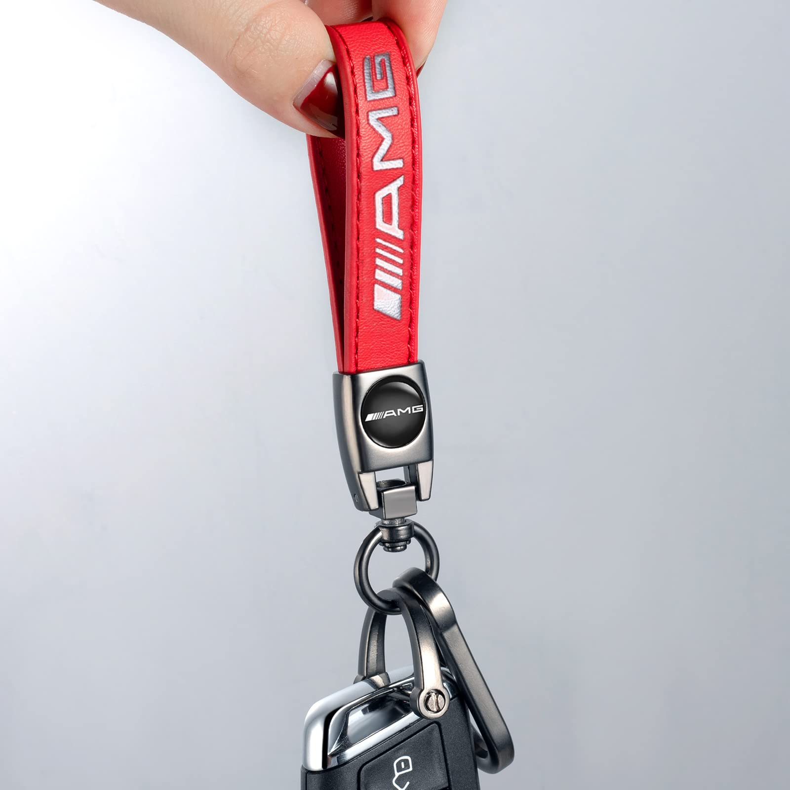 **Genuine Leather Car Key Chain for Mercedes Benz AMG - Premium Keyring Accessories, Red - Perfect for Gifts, Car Enthusiasts & Everyday Use**