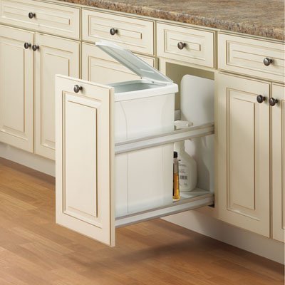Feeny Feusc12 50Wh 50Qt Soft Close Door Mount Single Trash Can - White | Space-Saving Under Sink or Bathroom Waste Bin for Home & Office Use