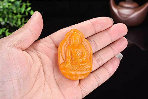 Natural Yellow Chalcedony Necklace - Amitabha Amulet Pendant for Spiritual Protection