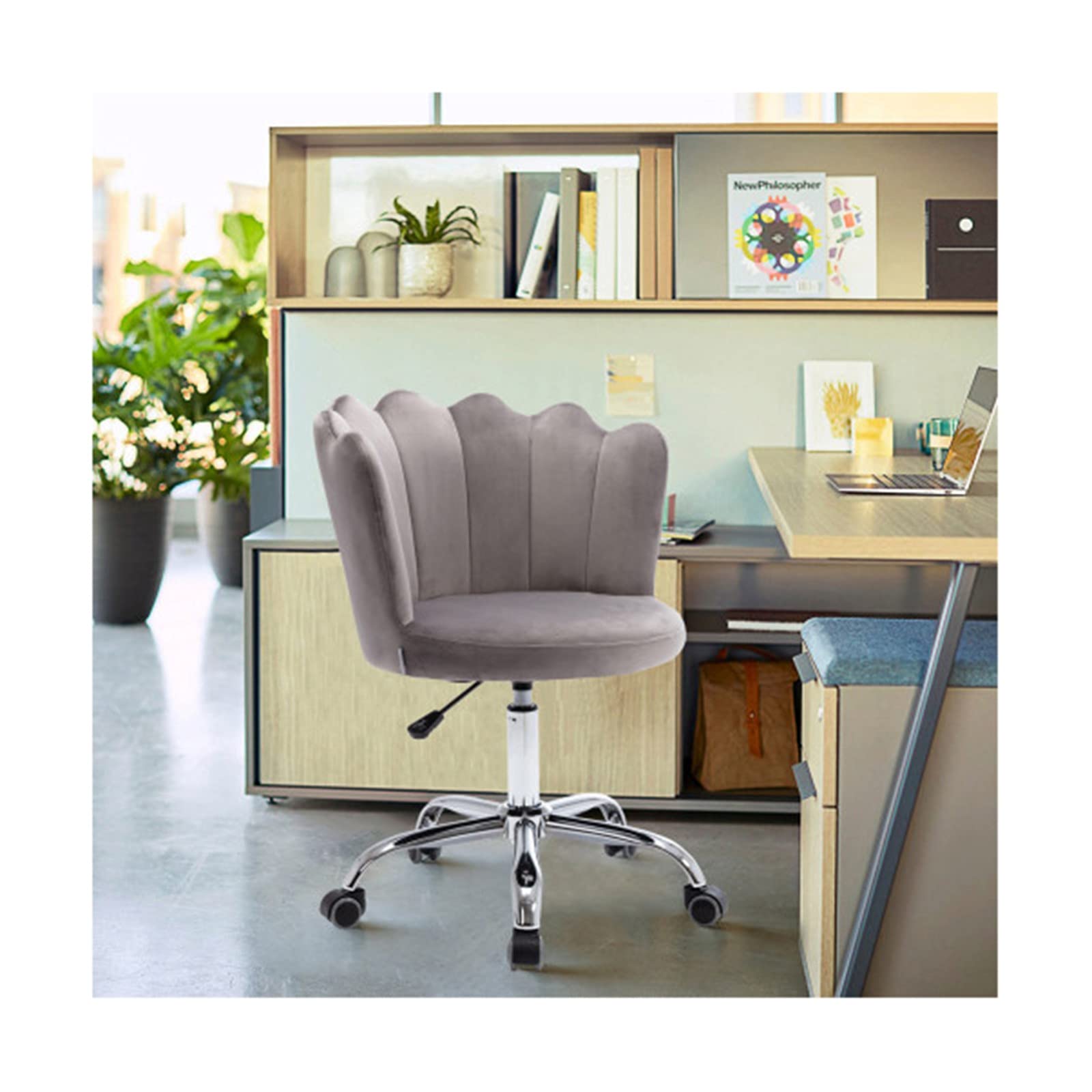 Ergonomic XCJ Comfortable Task Chair - Modern Swivel Shell Office Chair with Armrests, Gray - Perfect for Home Office, Living Room & Bedroom Workspaces